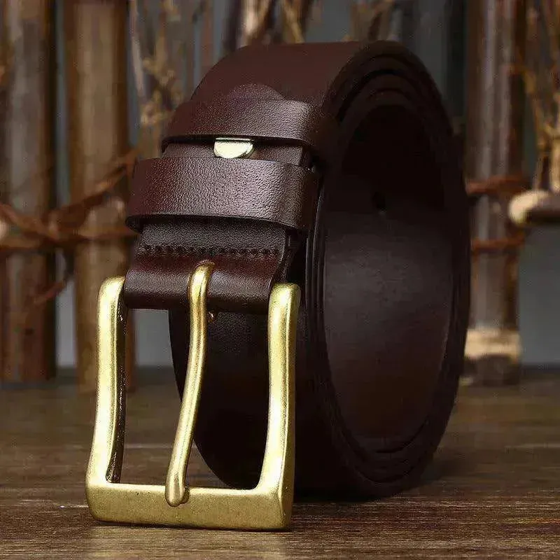 Men's Leather Pin Buckle First Layer Cowhide Simple Glossy Casual Pants Belt