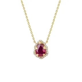 Micro Queen Water Drop Natural Ruby Necklace with Full Pavé Diamond Halo