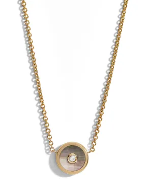 Mini Dark Mother of Pearl and Diamond Compass Yellow Gold Necklace