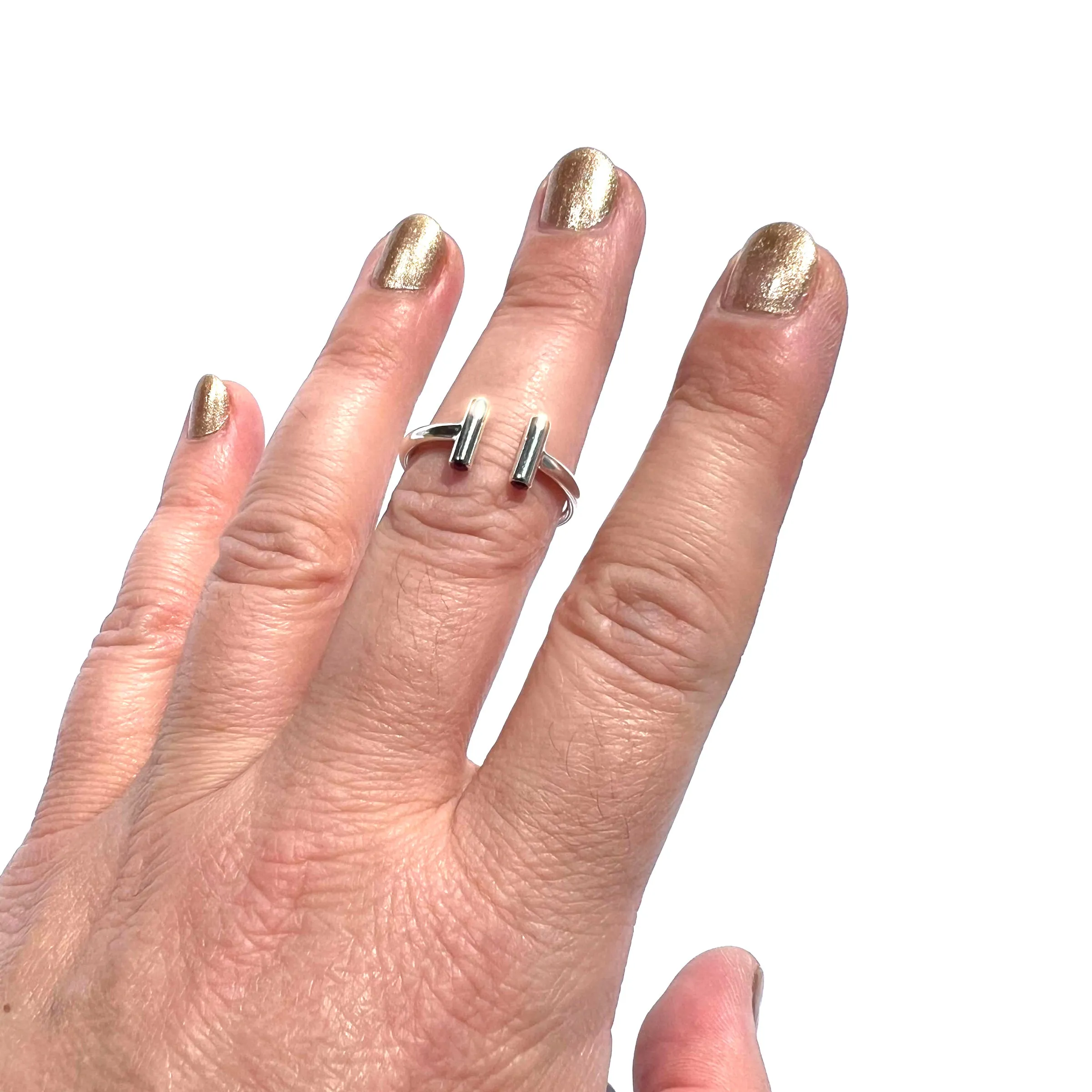 MPR X NU/NUDE Double Perpendicular Tuyau Ring with Stone