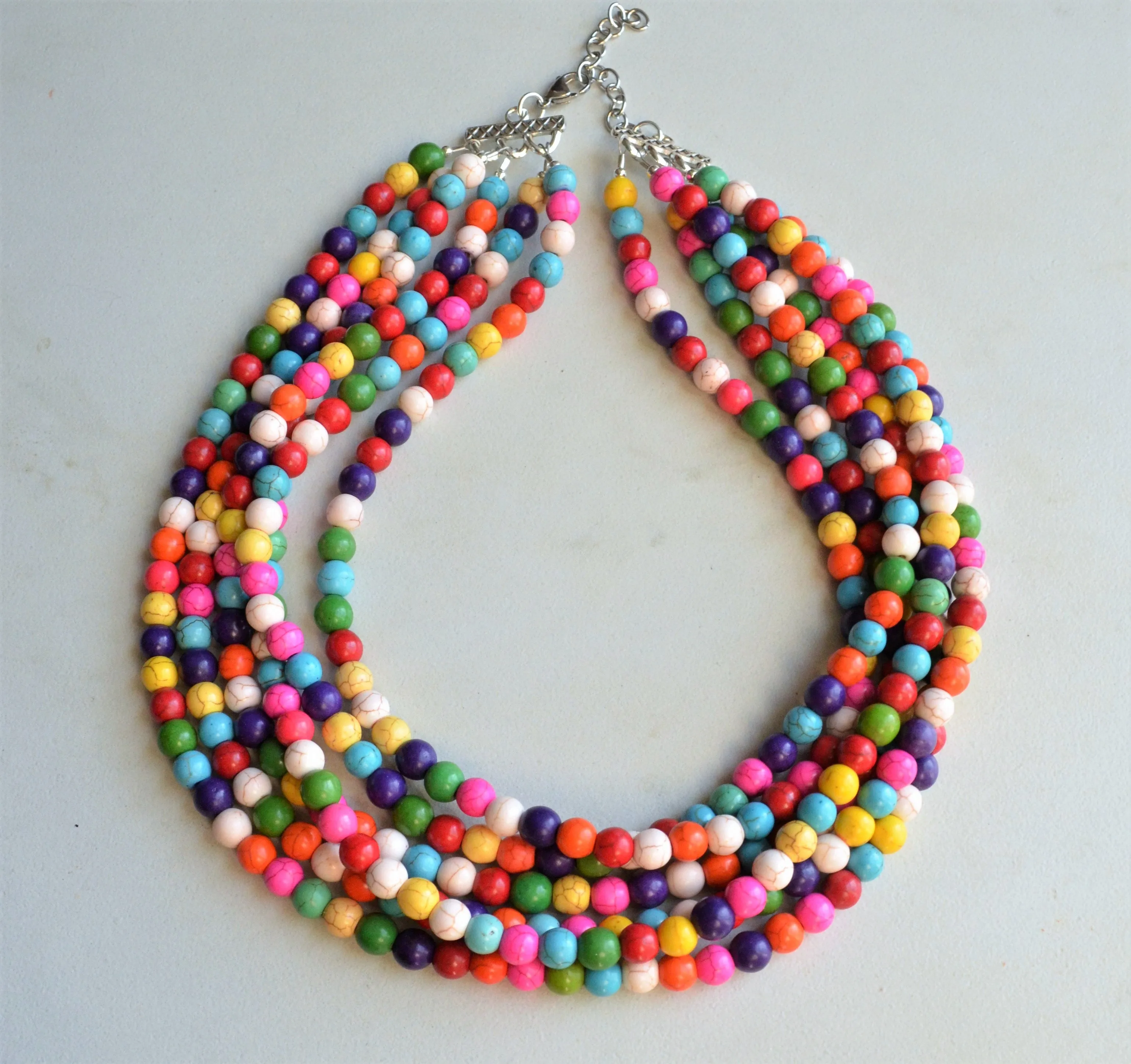 Multi Color Magensite Beaded Multi Strand Statement Necklace