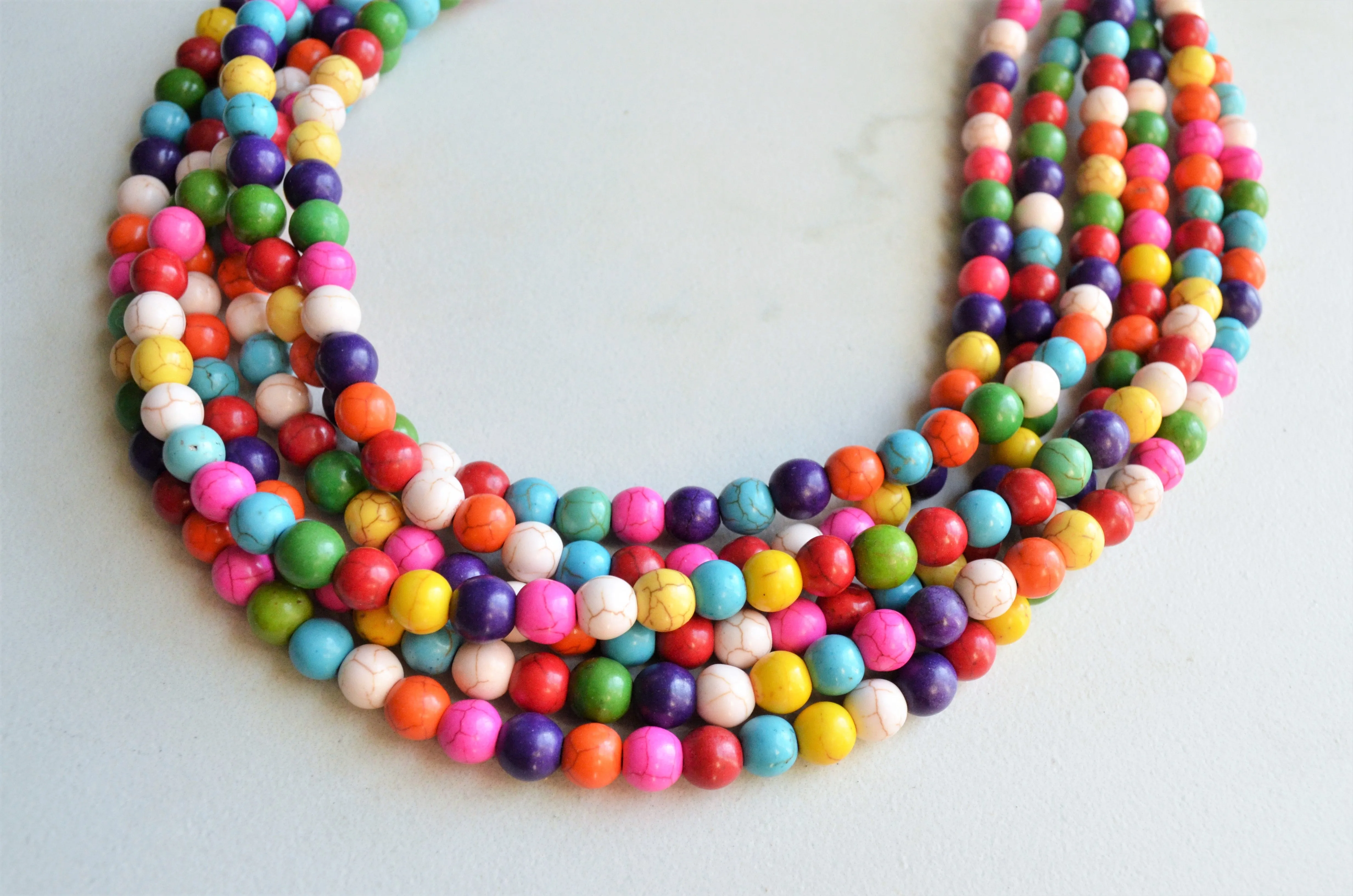 Multi Color Magensite Beaded Multi Strand Statement Necklace