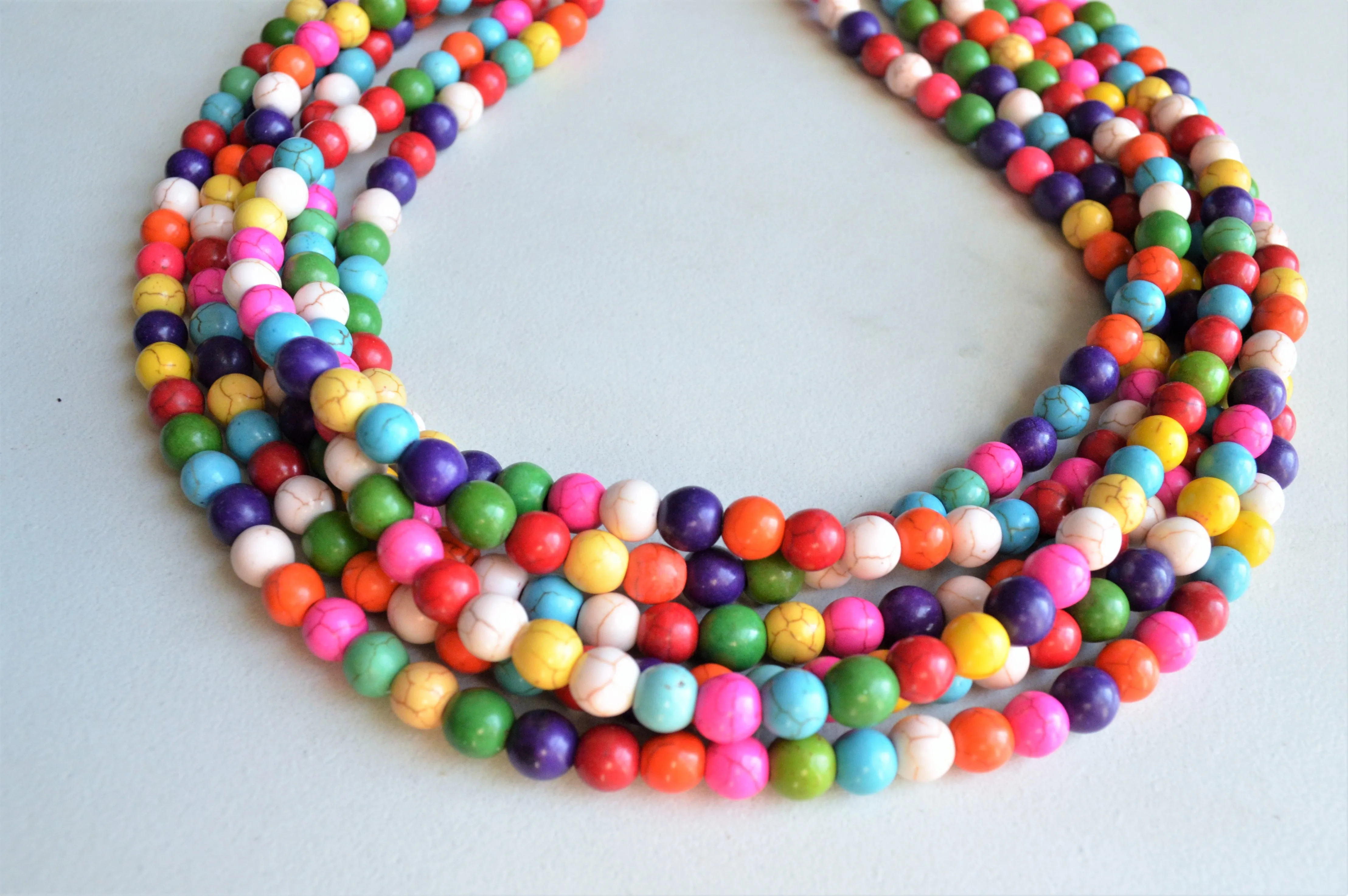 Multi Color Magensite Beaded Multi Strand Statement Necklace