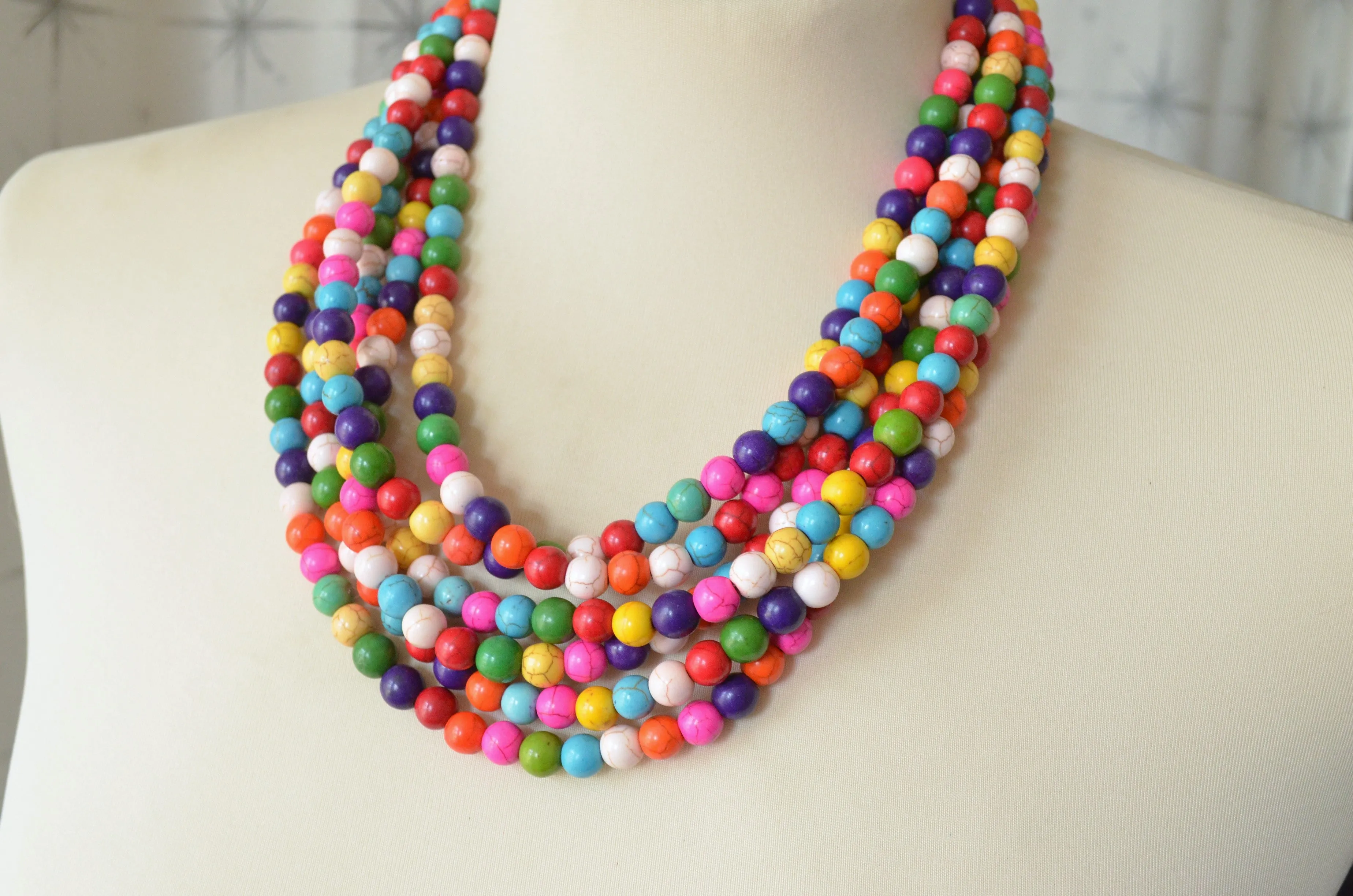 Multi Color Magensite Beaded Multi Strand Statement Necklace