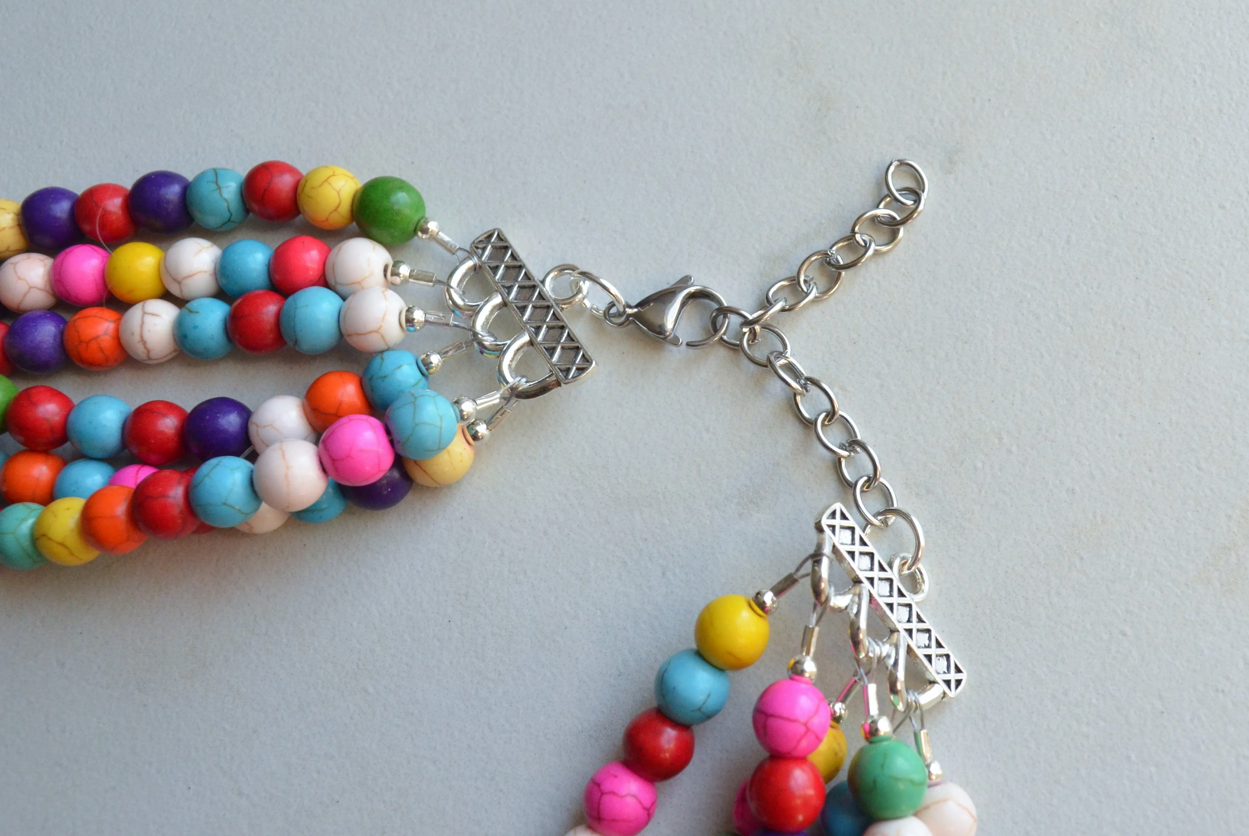 Multi Color Magensite Beaded Multi Strand Statement Necklace