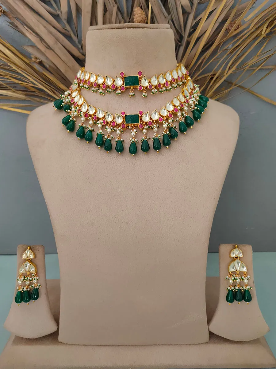 Multicolor Gold Plated Jadau Kundan Necklace Set - MS1410M