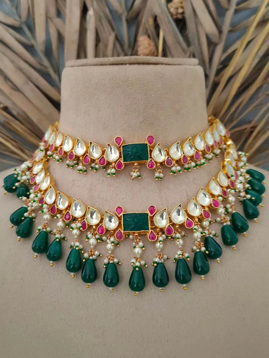 Multicolor Gold Plated Jadau Kundan Necklace Set - MS1410M