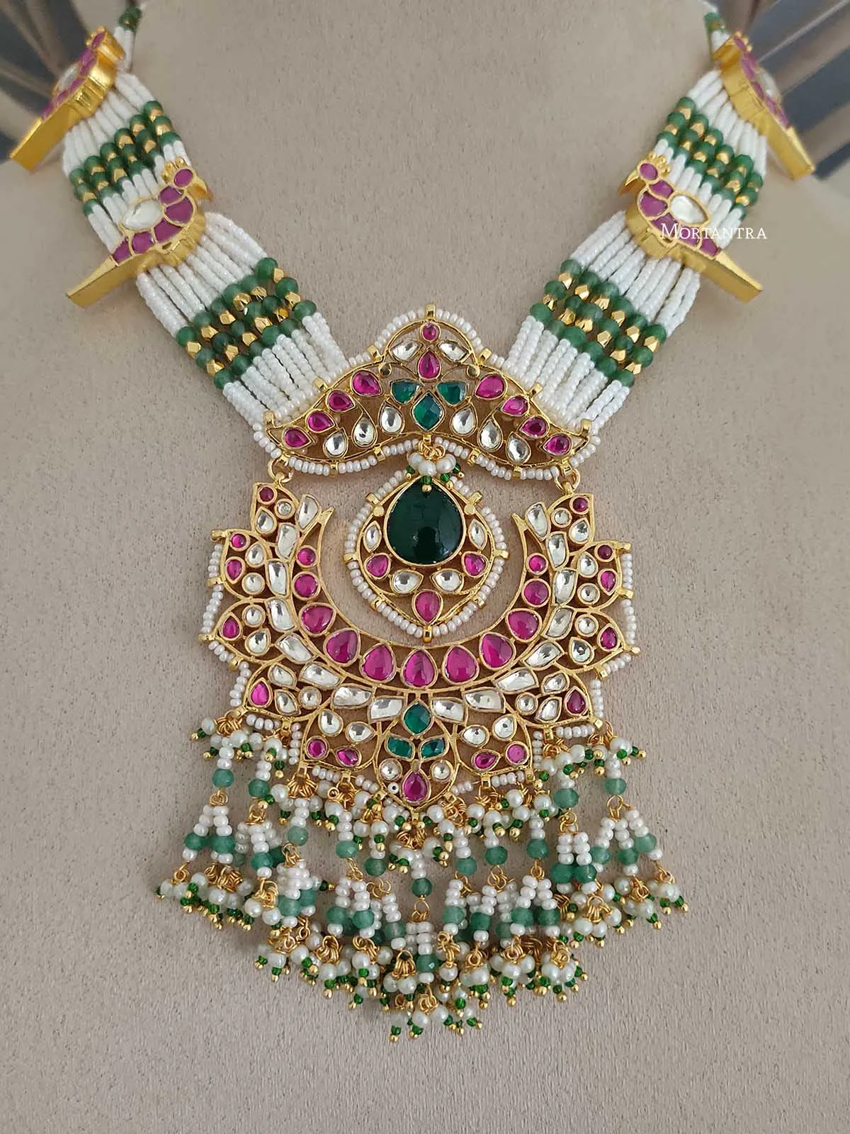 Multicolor Gold Plated Jadau Kundan Necklace Set - MS1869MA