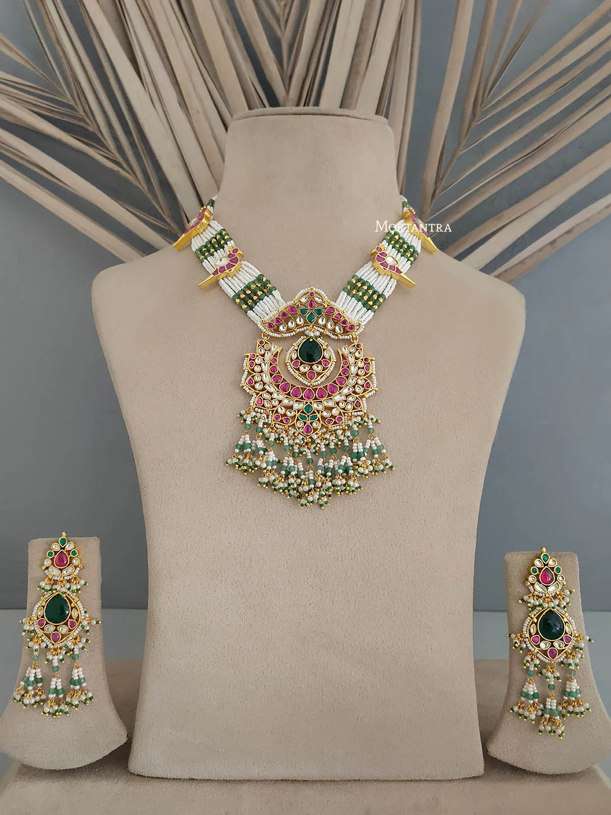 Multicolor Gold Plated Jadau Kundan Necklace Set - MS1869MA