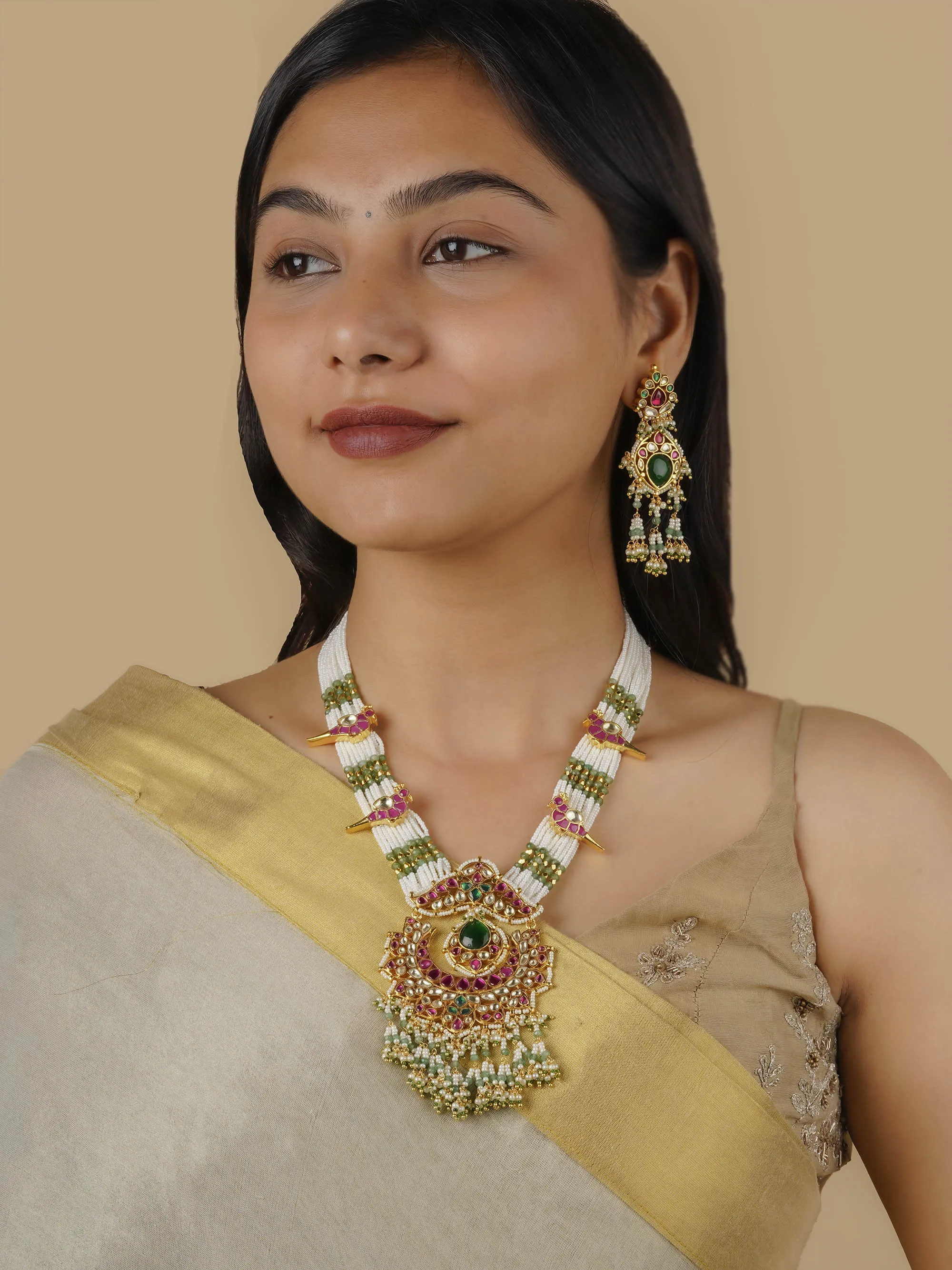 Multicolor Gold Plated Jadau Kundan Necklace Set - MS1869MA