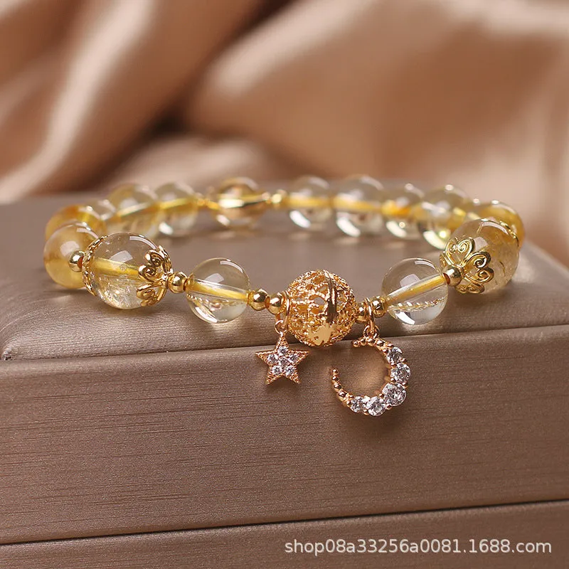 Natural Citrine Gold Gem Quartz Bracelet Luxury Star Moon Crystal Accessories