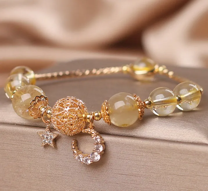 Natural Citrine Gold Gem Quartz Bracelet Luxury Star Moon Crystal Accessories