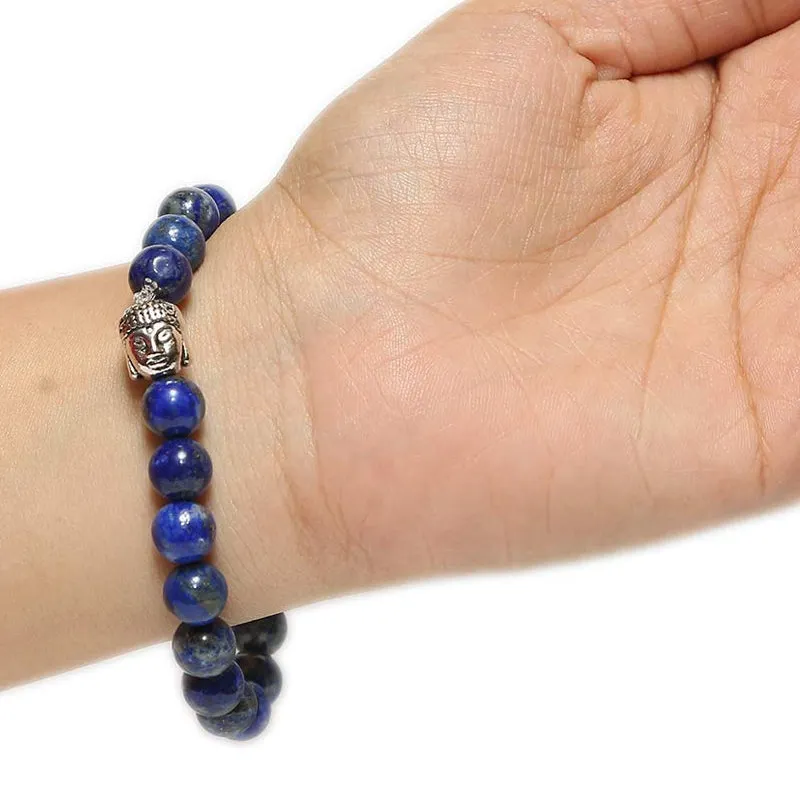 Natural Gemstone 6mm Beads Lapis Lazuli Crystal with Buddha Unisex Bracelet for Healing, Reiki, Vastu