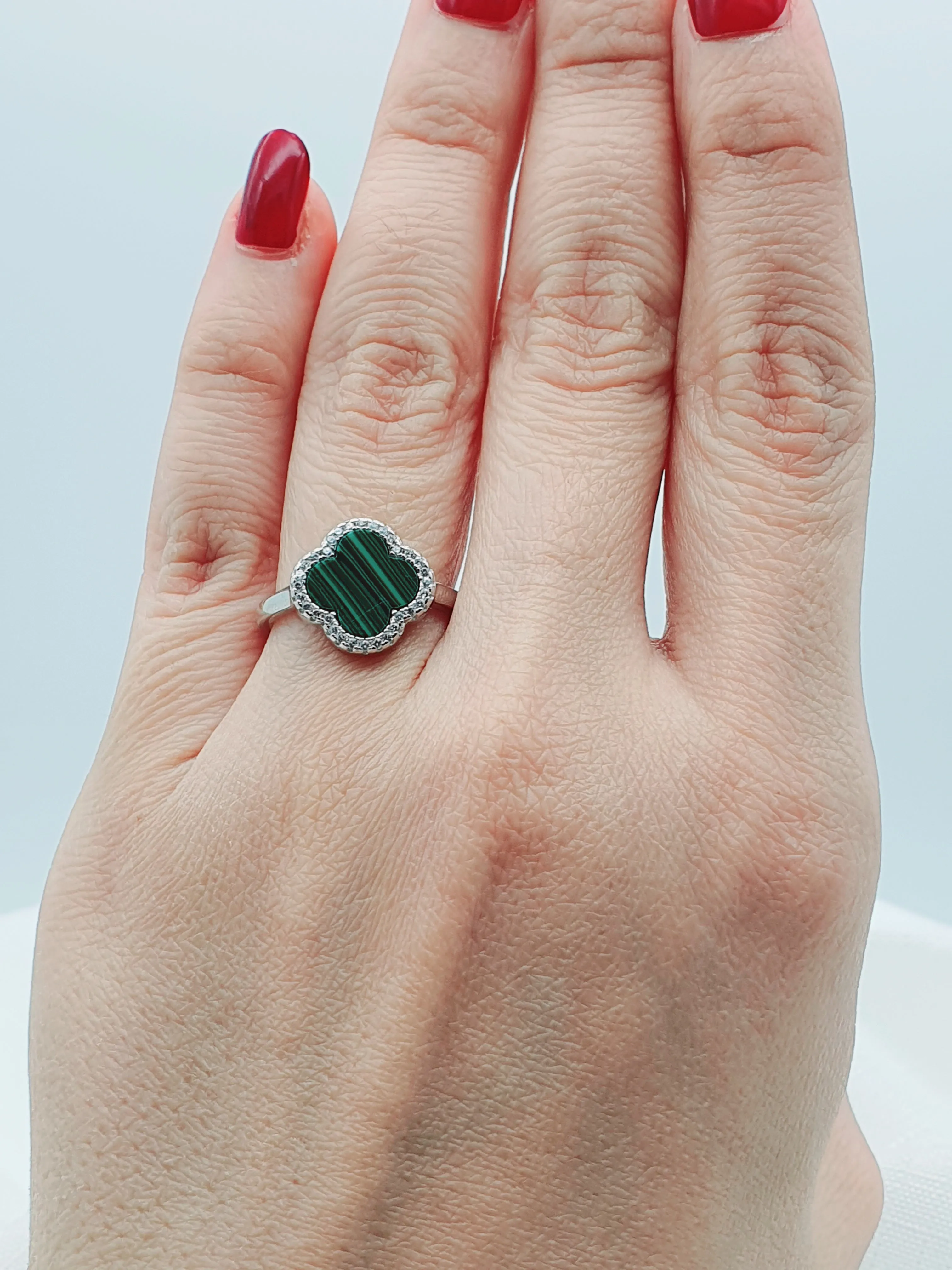 Natural Gemstone Clover Ring, Sterling Silver