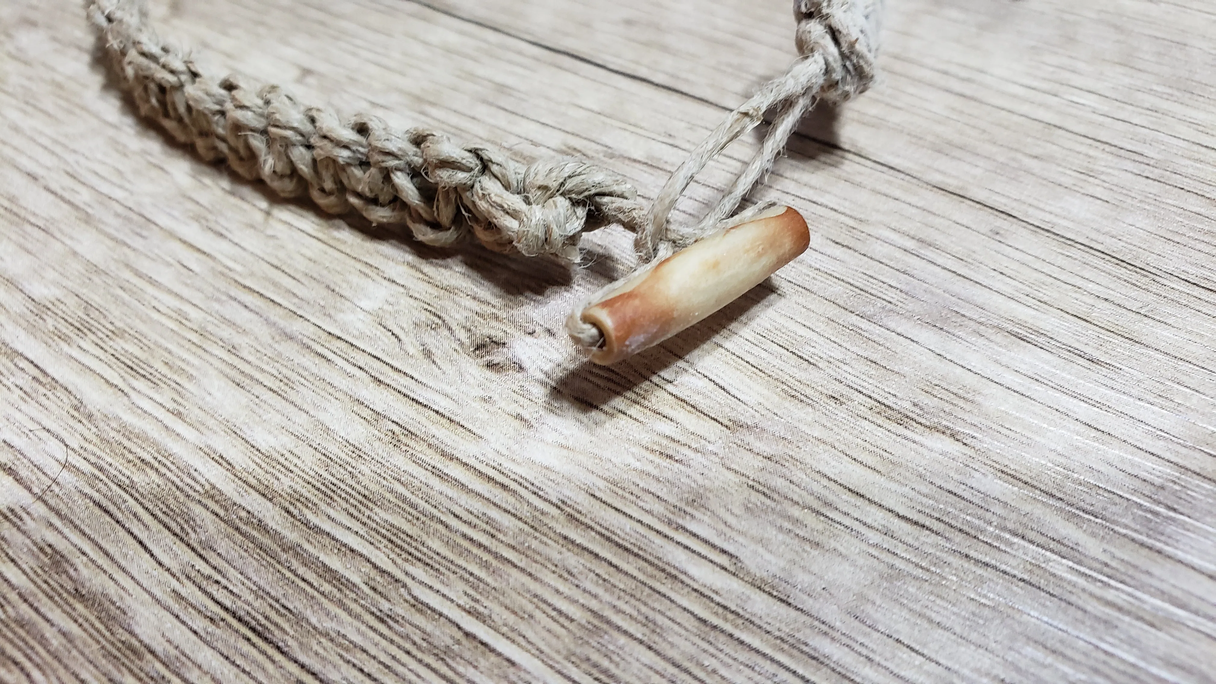 Natural Hemp & Lapis Lazuli Bead, Men's 18" Choker with Carved Bone Closure