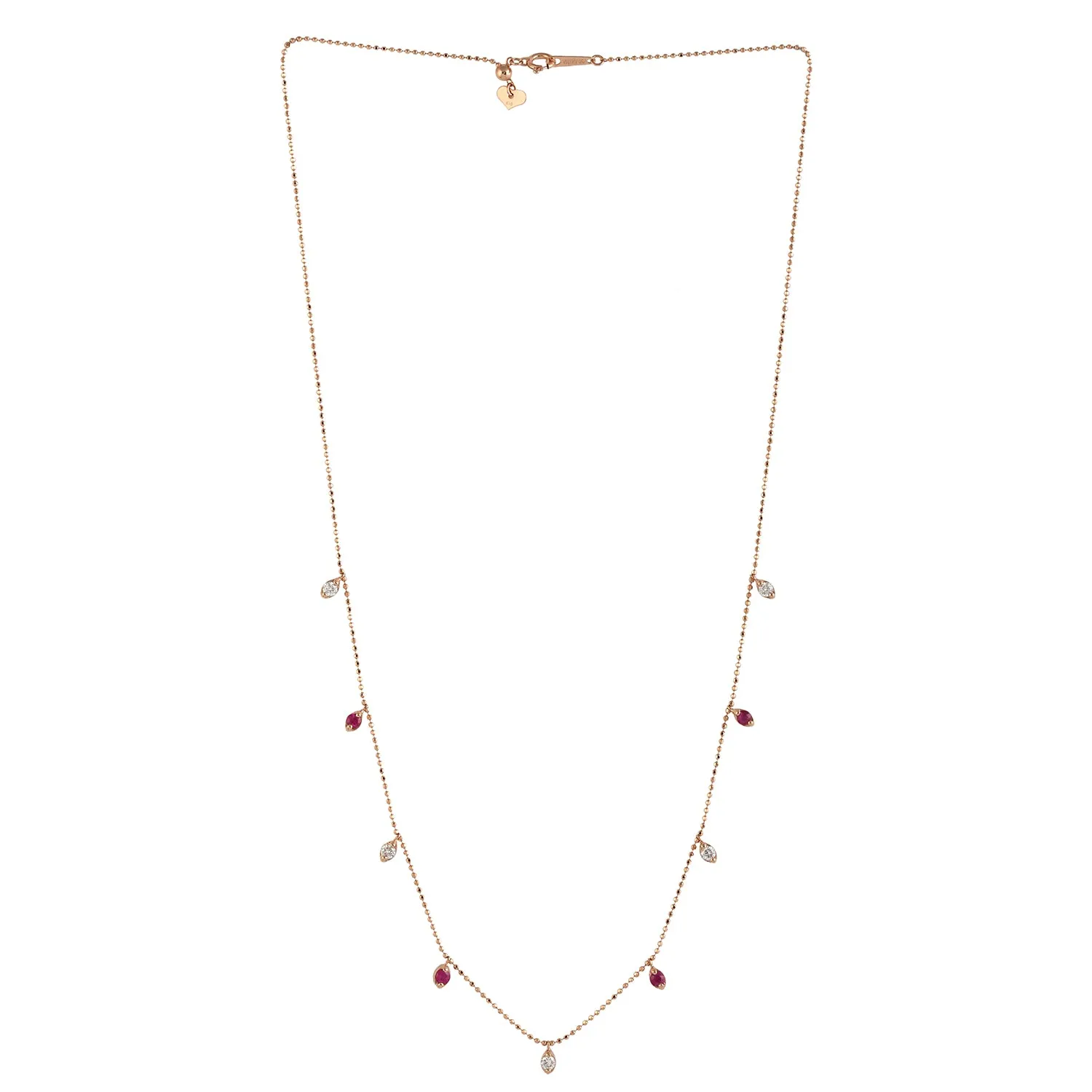 Natural Ruby Diamond Station Chain Necklace Gift For Her In 18k Rose Gold For Her