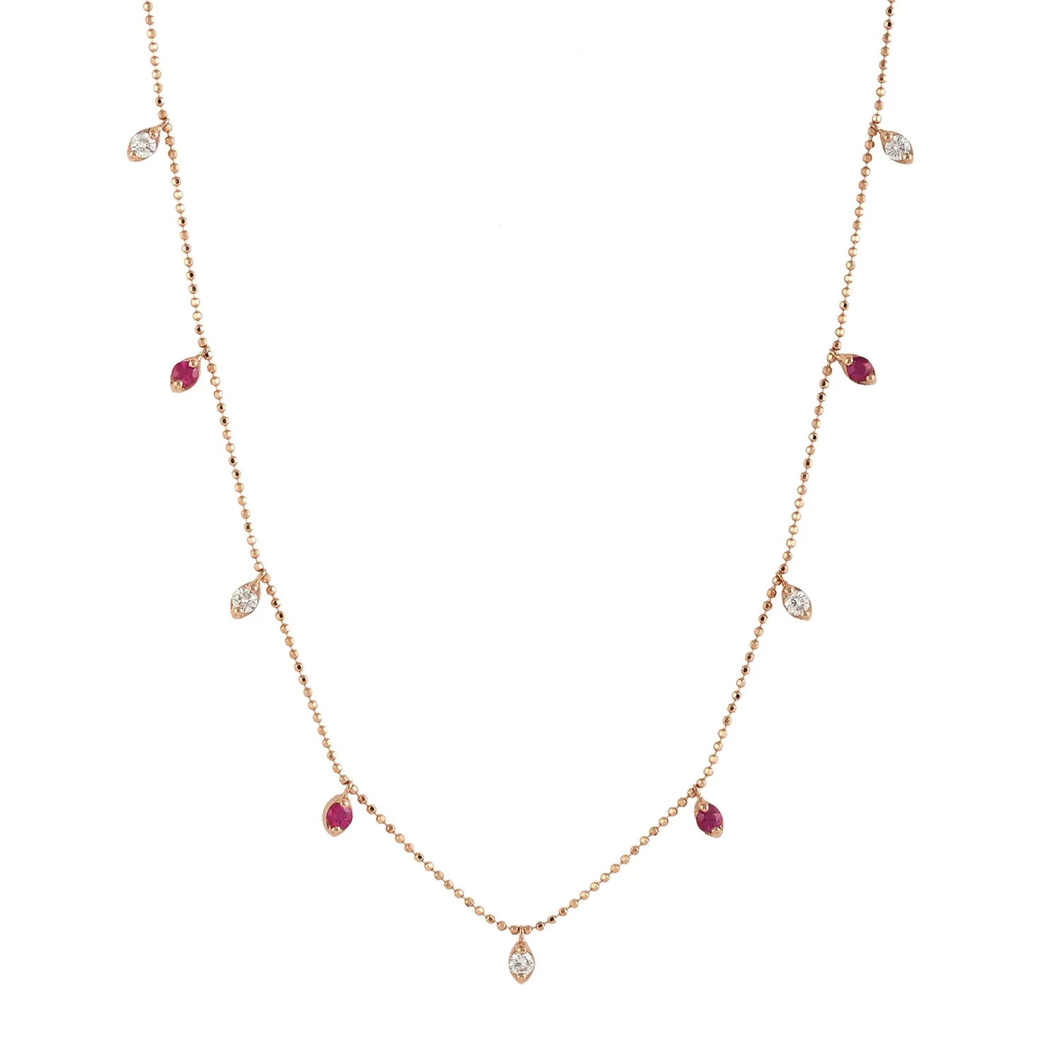 Natural Ruby Diamond Station Chain Necklace Gift For Her In 18k Rose Gold For Her