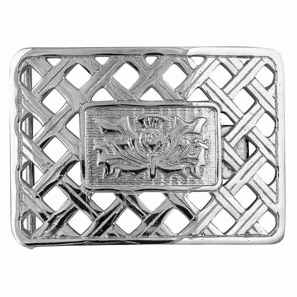 Net Platter Thistle Designer Kilt Belt Buckle Silver