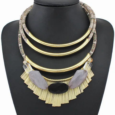 New Fashion Crystal Necklaces & pendants Unique Collar Statement Necklace Gold-plated Color Circle Accessories For Women