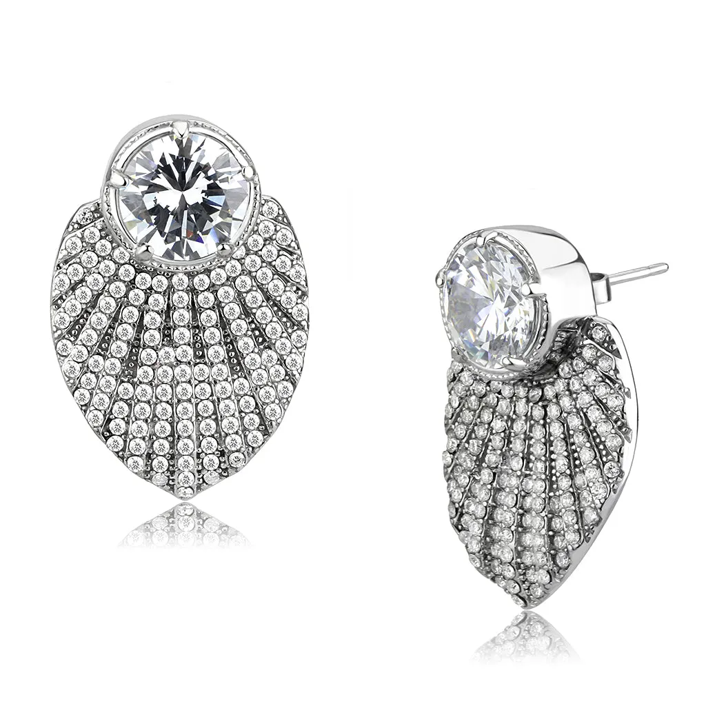 No Plating Stainless Steel Earrings with AAA Grade CZ in Clear for Women Clear Stone Color Style DA331