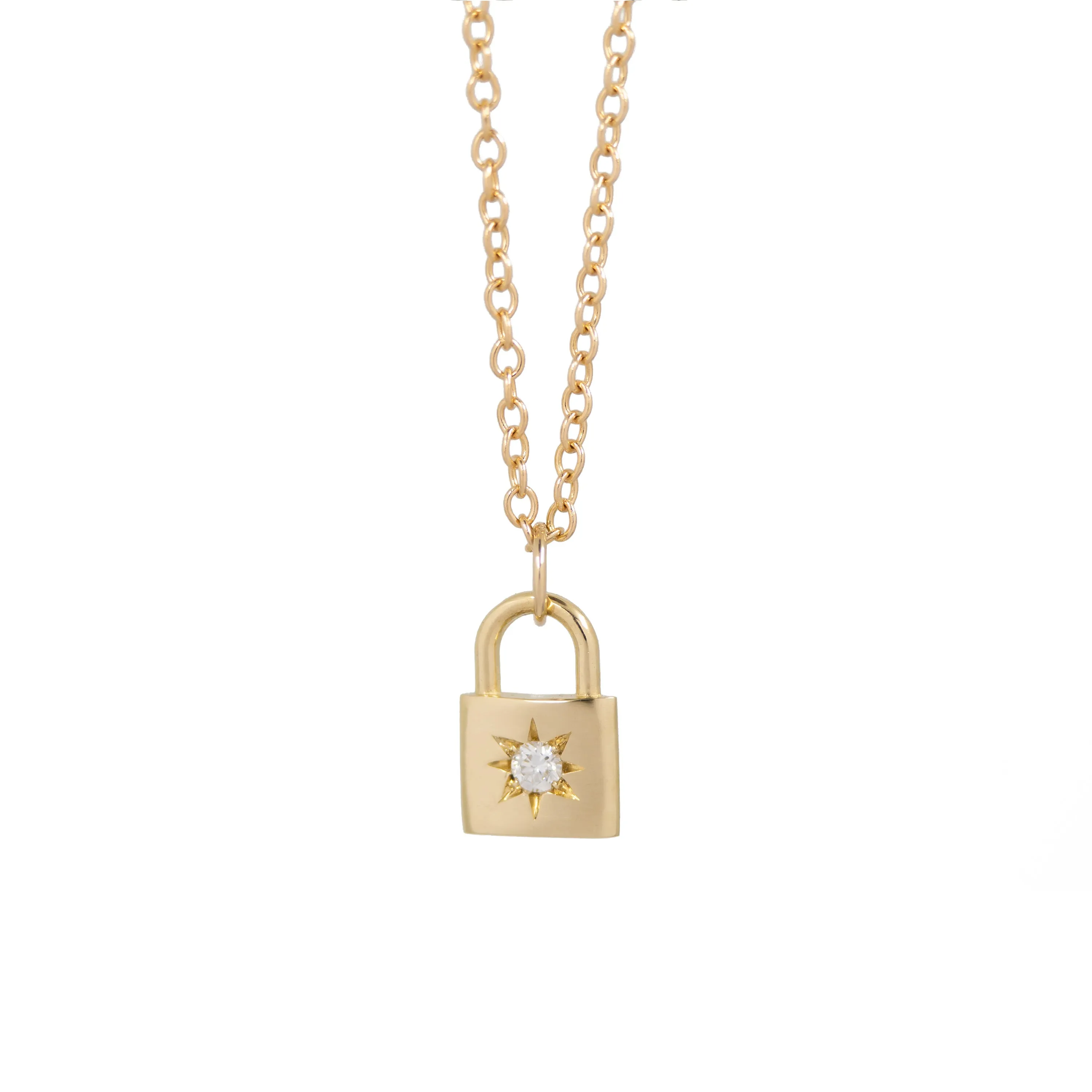 North star padlock necklace, 14k yellow gold