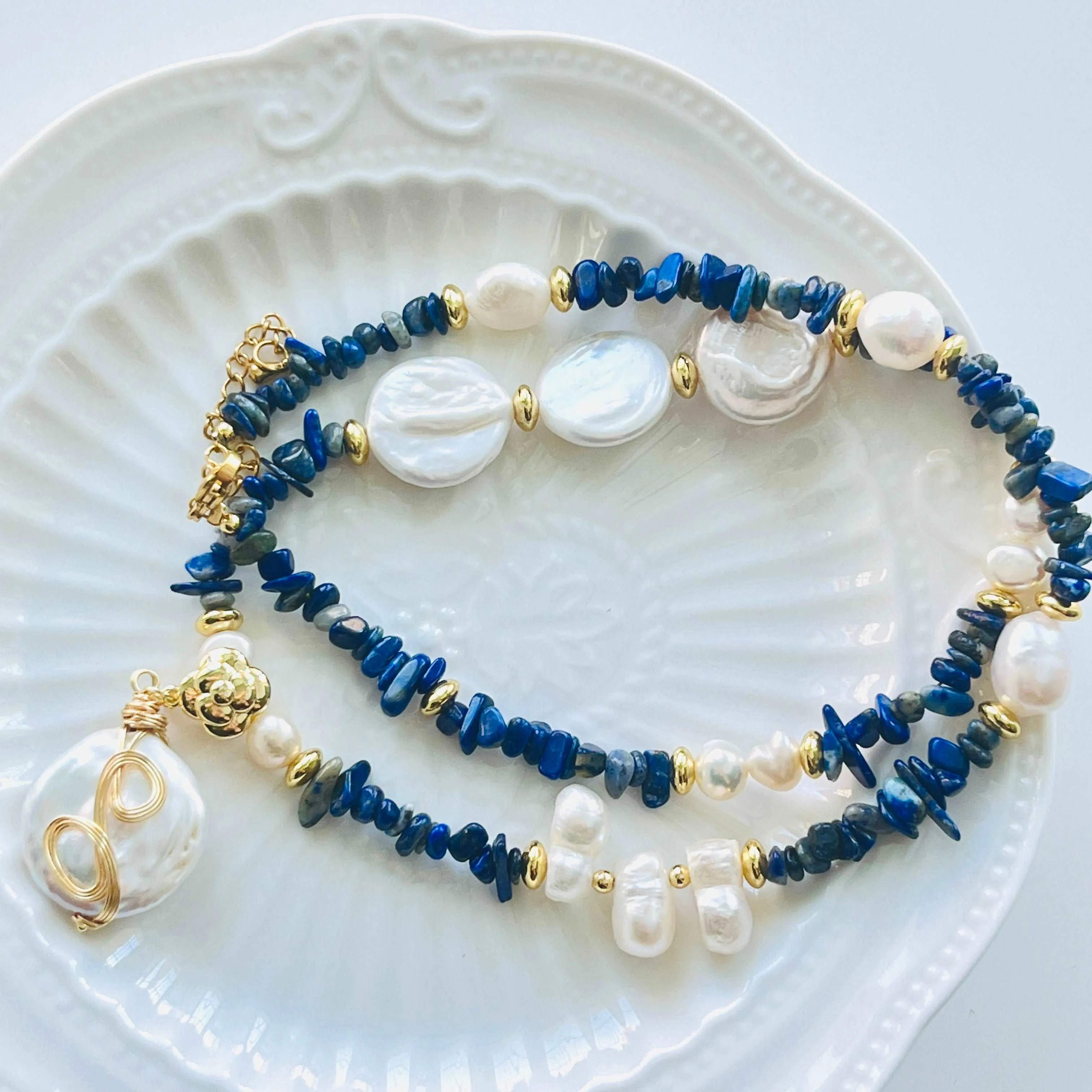 Ocean Blue Baroque Pearl Necklace