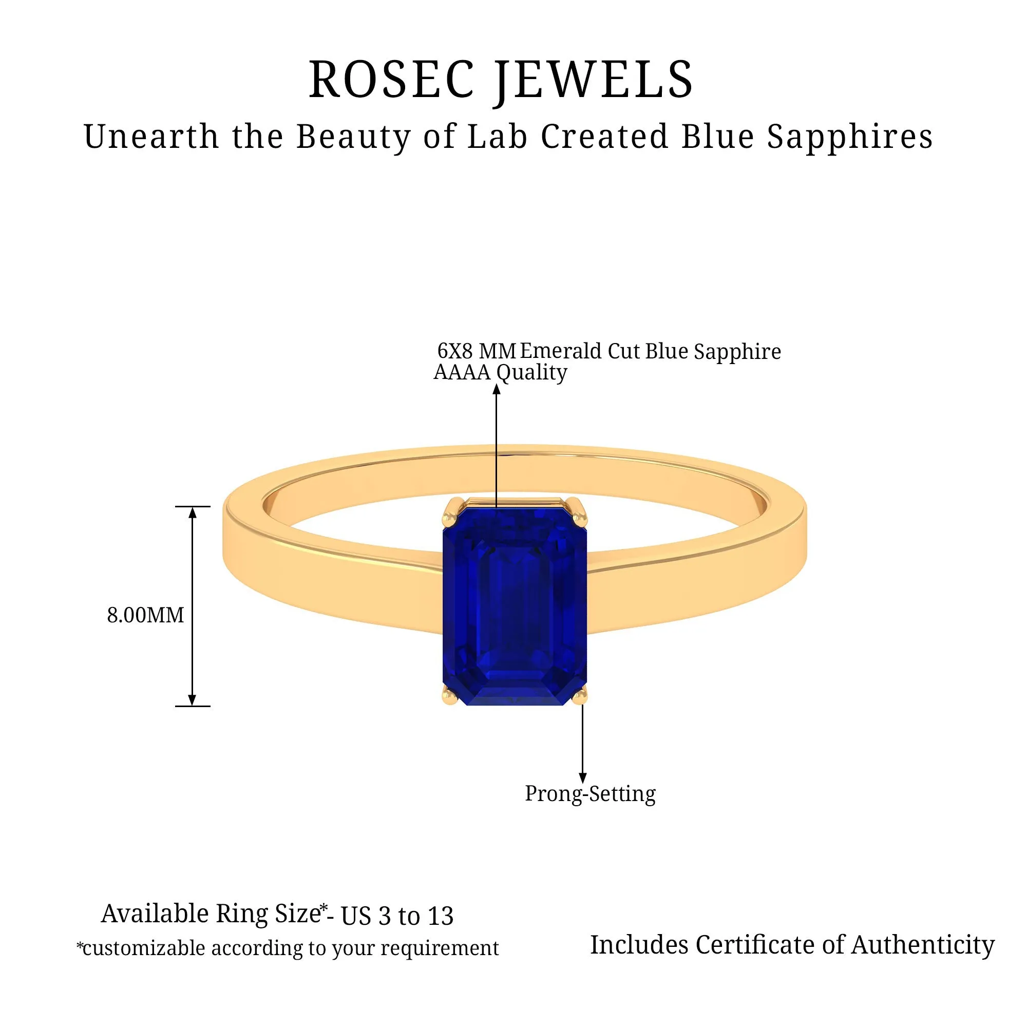 Octagon Cut Lab Created Blue Sapphire Solitaire Ring