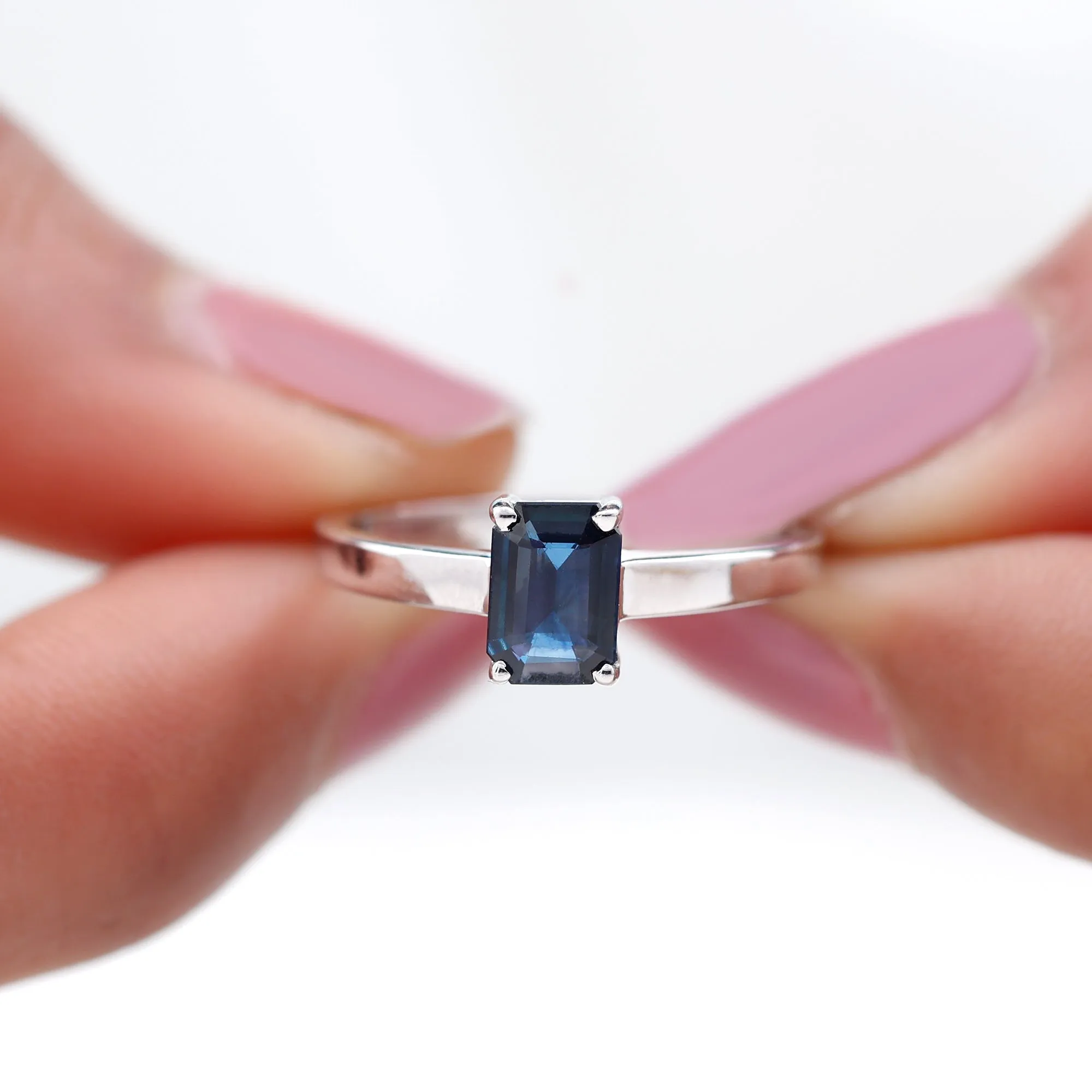 Octagon Cut Lab Created Blue Sapphire Solitaire Ring