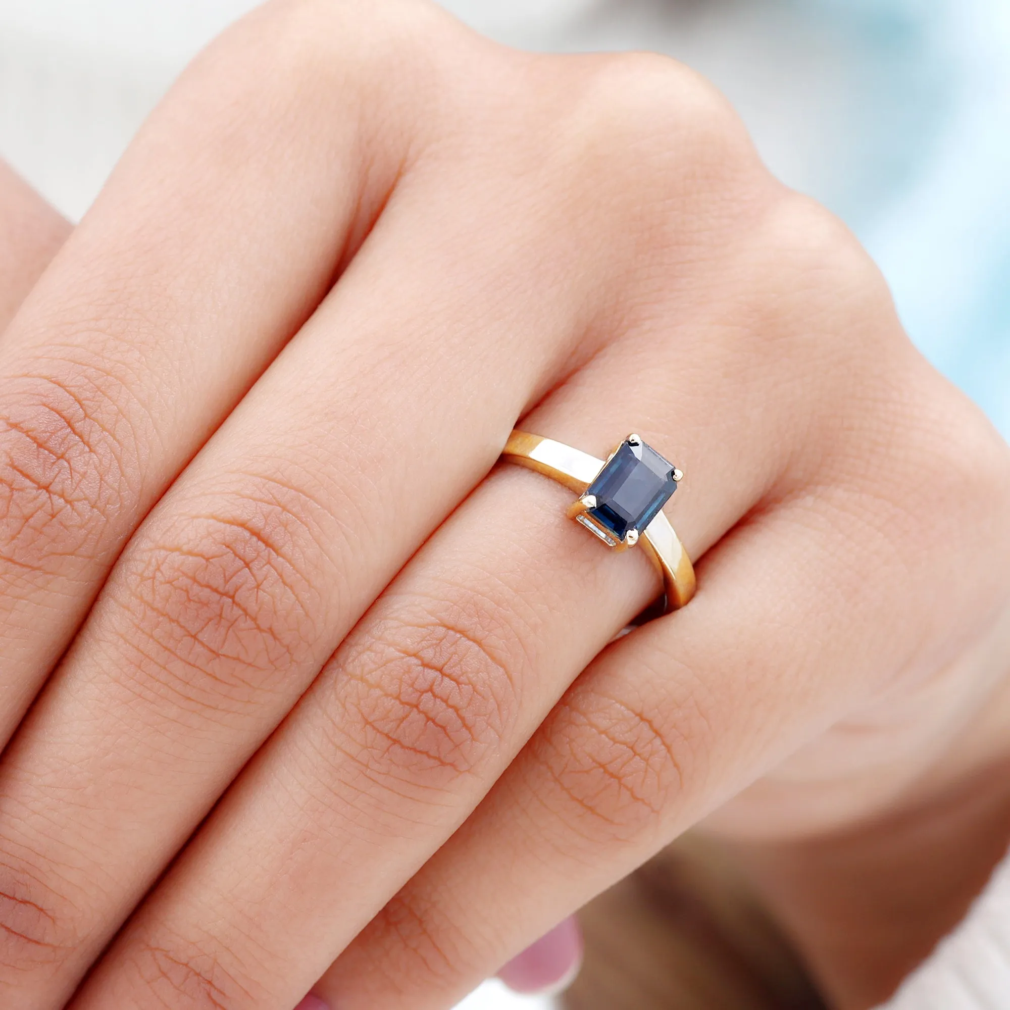 Octagon Cut Lab Created Blue Sapphire Solitaire Ring