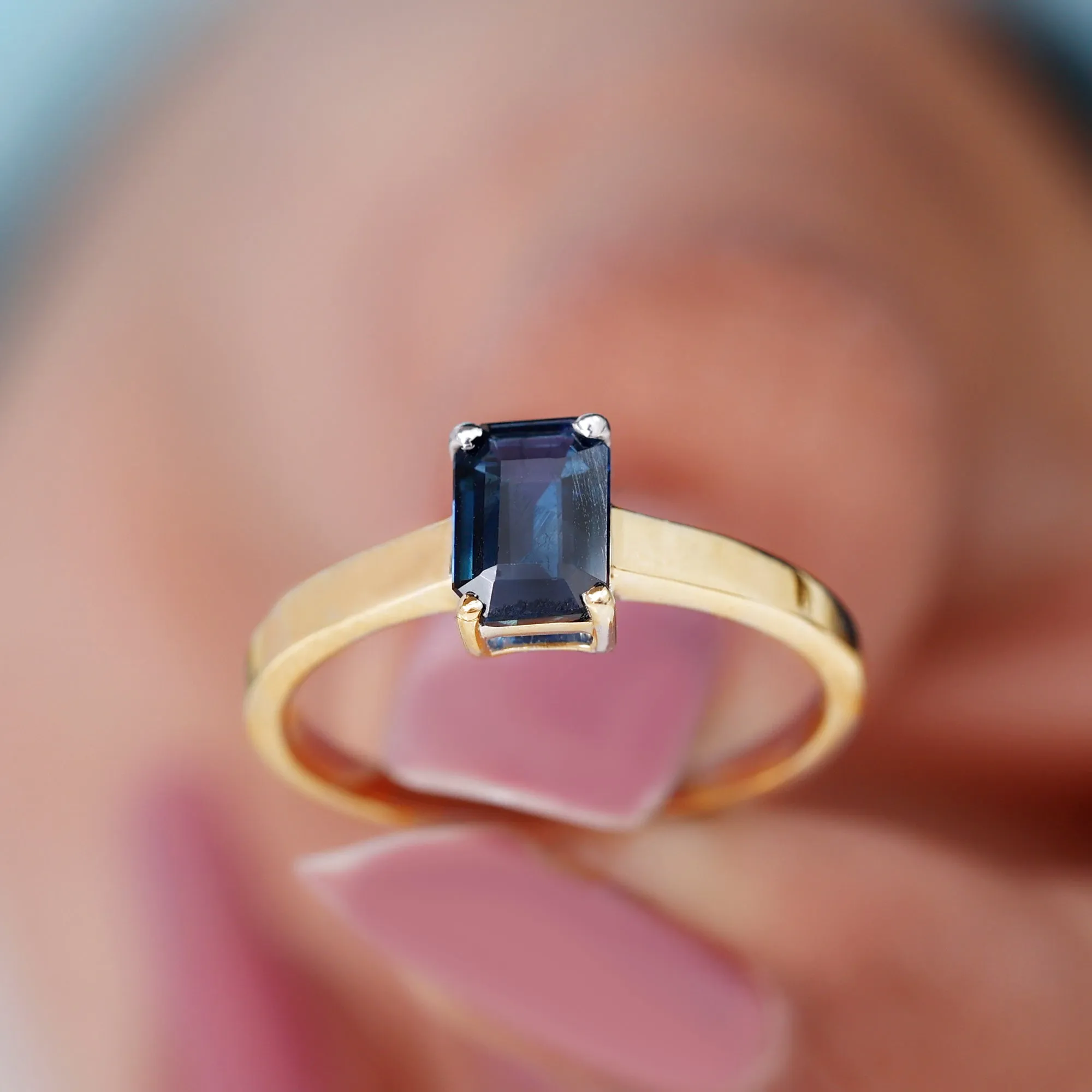 Octagon Cut Lab Created Blue Sapphire Solitaire Ring