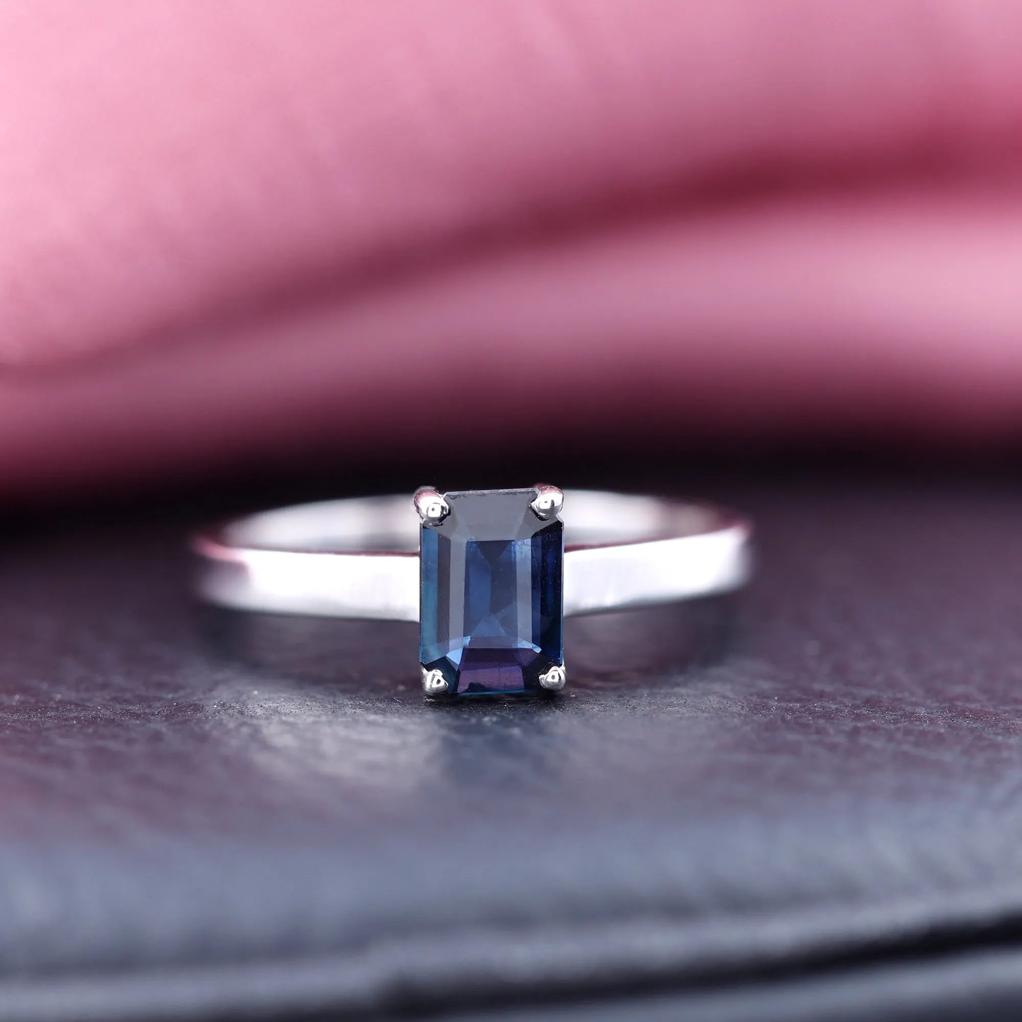 Octagon Cut Lab Created Blue Sapphire Solitaire Ring