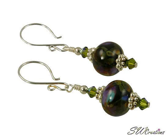 Olive Green Lampwork Bead Handmade Earrings