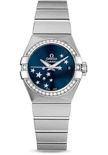 Omega Constellation Co-Axial Star ORBIS Collection Watch - 27 mm Brushed Steel Case - Diamond Bezel - Blue Dial - 123.15.27.20.03.001