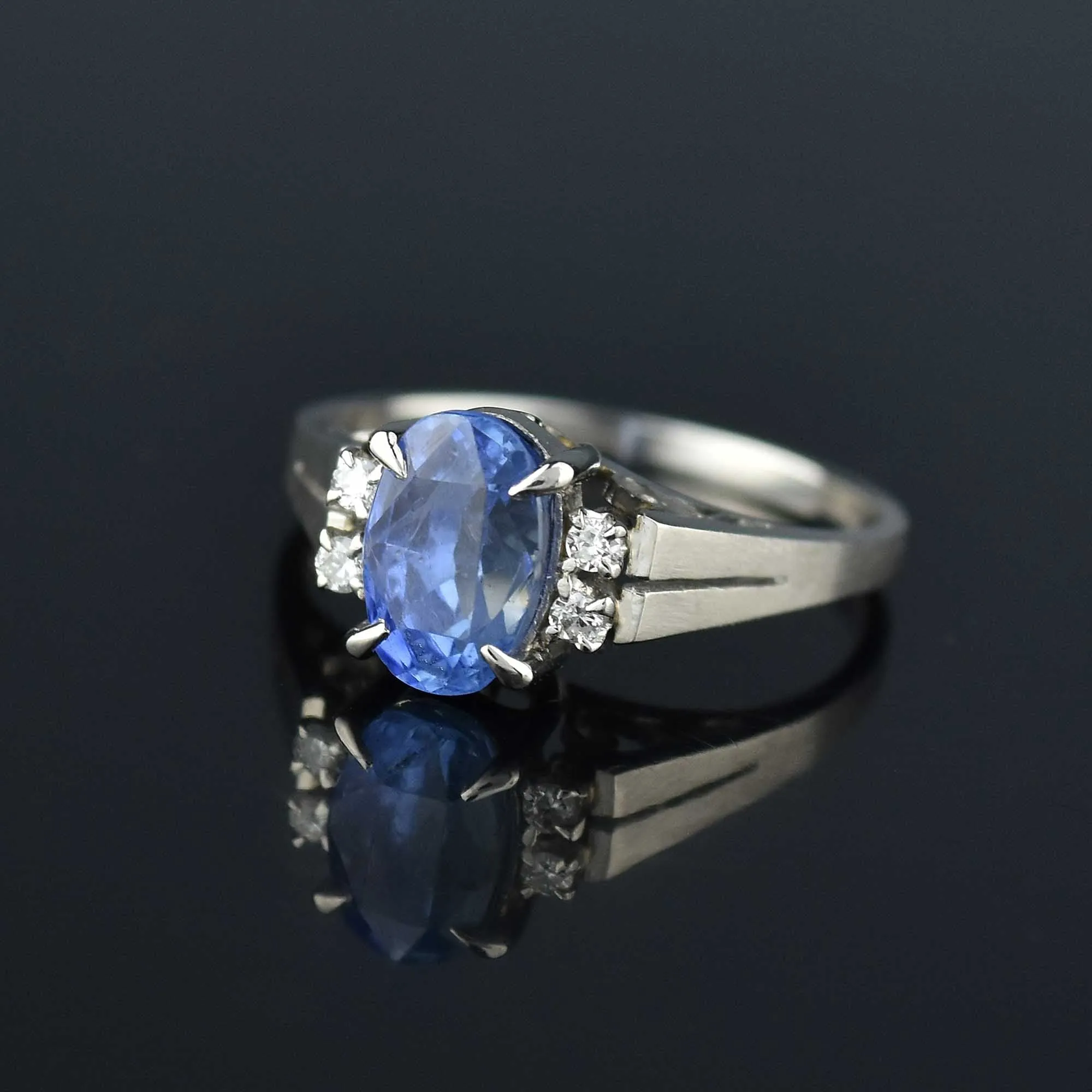 ON HOLD Vintage Platinum Diamond Natural Blue Sapphire Ring