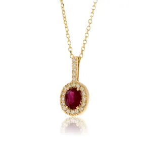 Oval Cut Ruby with Diamond Halo Pendant