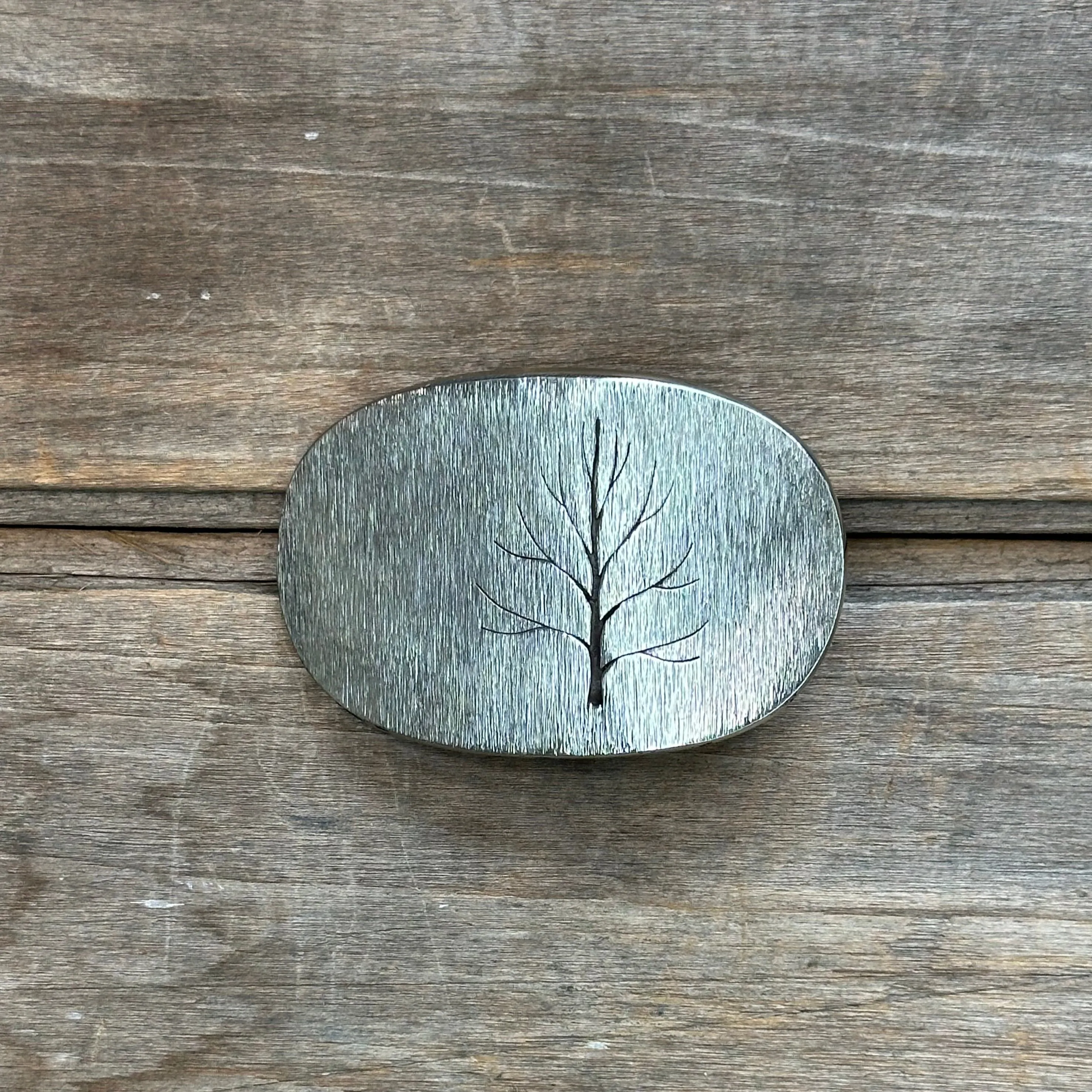 Oval Nickel Silver "Tree" David M. Bowman Belt Buckle