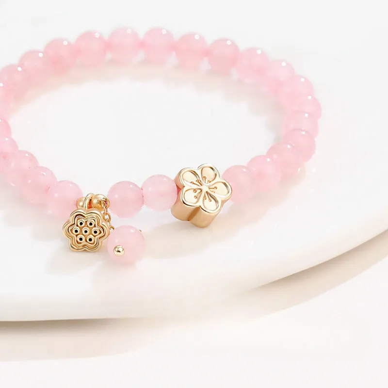 Peach Blossom Crystal Beaded Bracelet for Best Friend's Birthday Gift