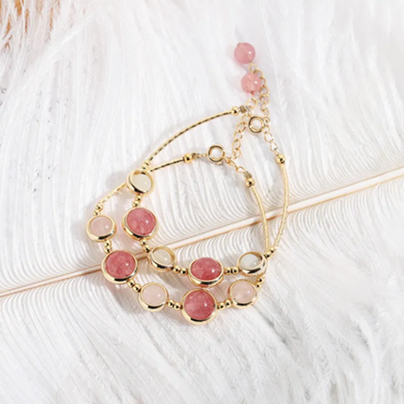 Peach Blossom Crystal Bracelet with 14k Gold Plating