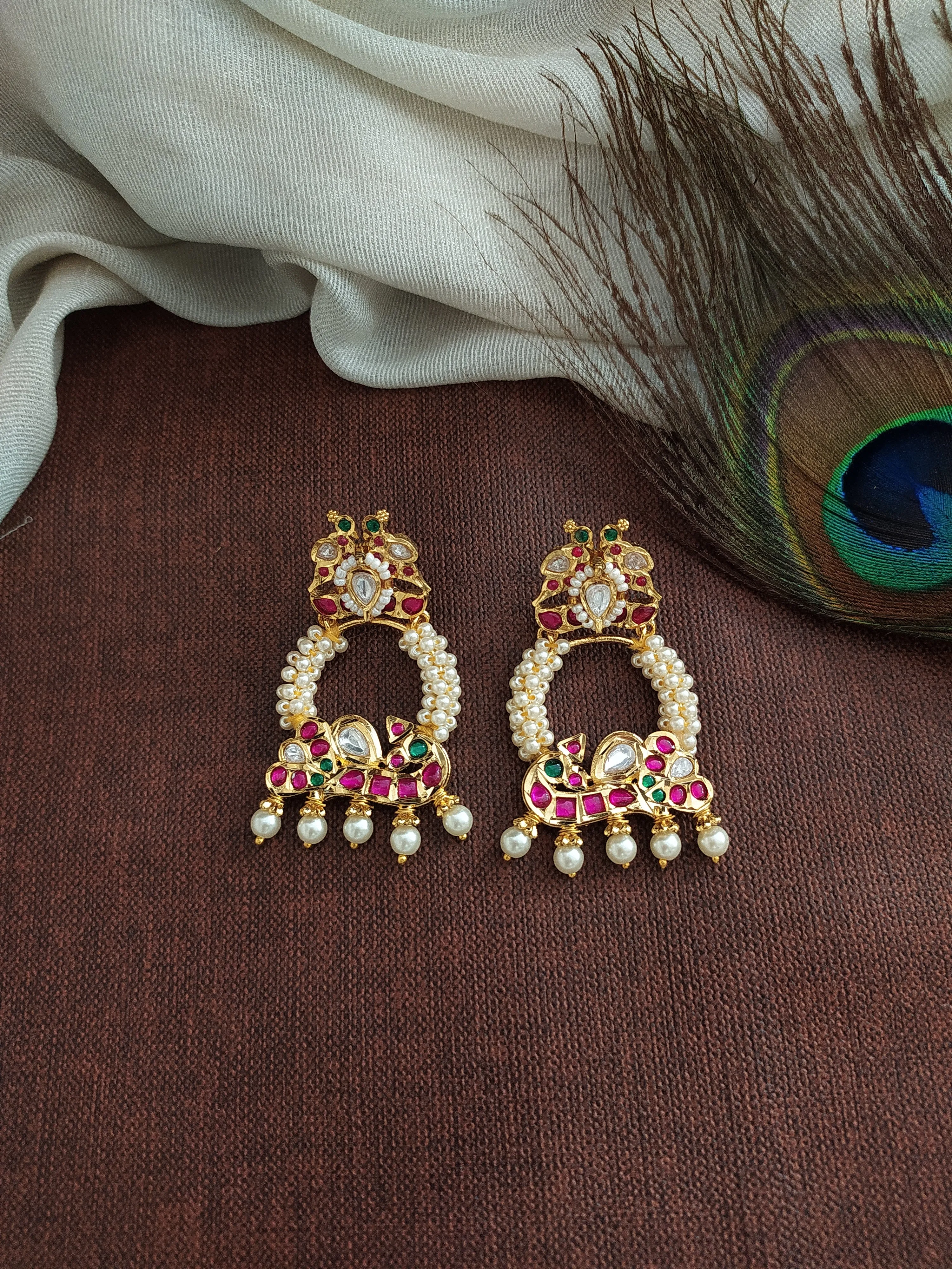 Peacock-Designed Designer Kundan Choker Set with Jadau Kundan Moissanite Stones & Matching Earrings