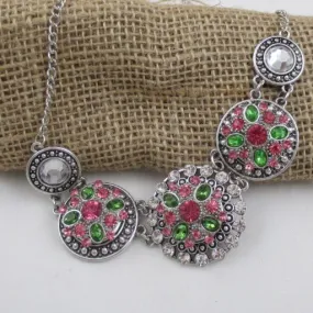 Pink & Green Crystal Flower  Multi Charm Necklace