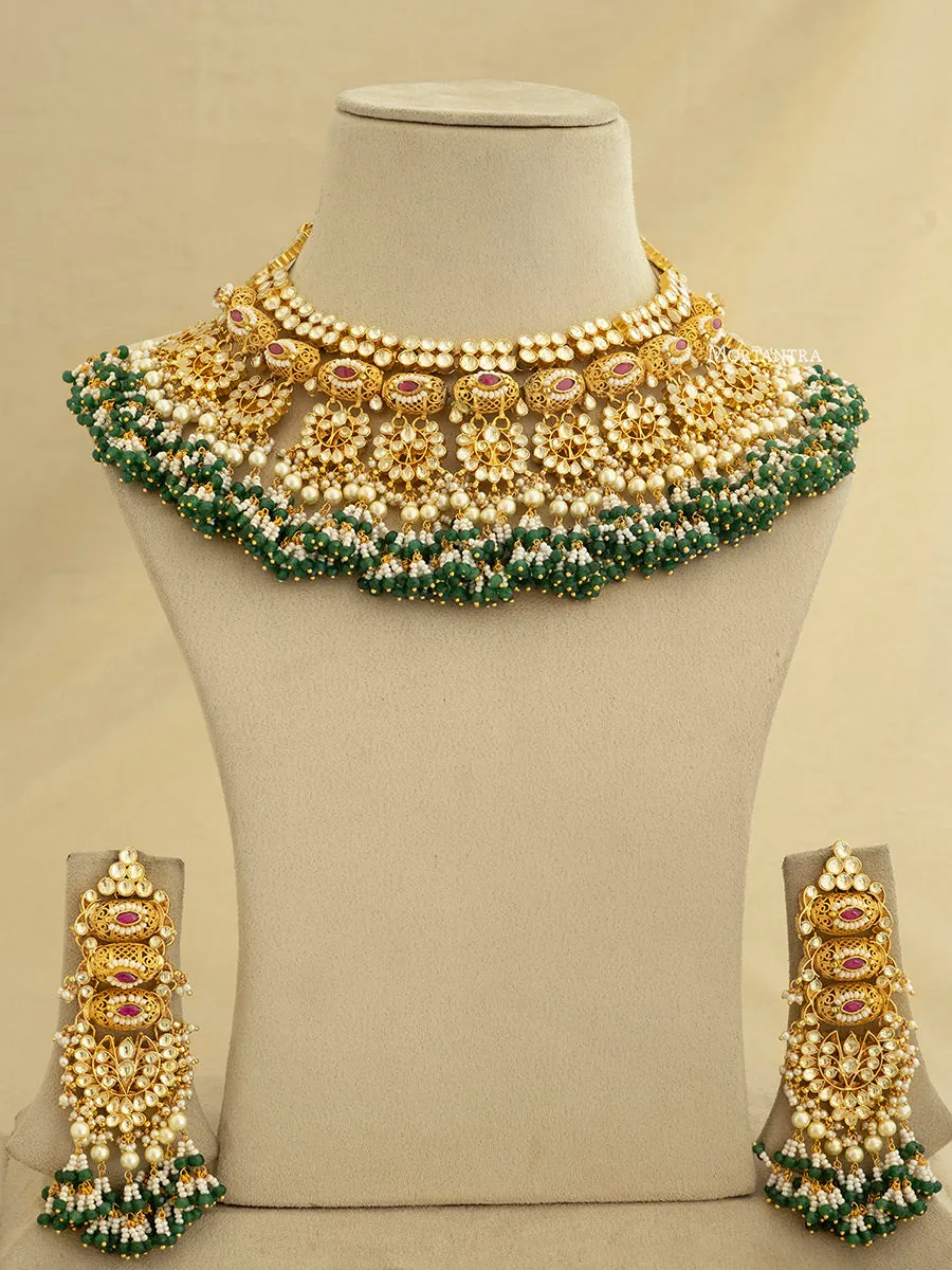 Pink Color Gold Plated Jadau Kundan Bridal Necklace Set - MS1715YP