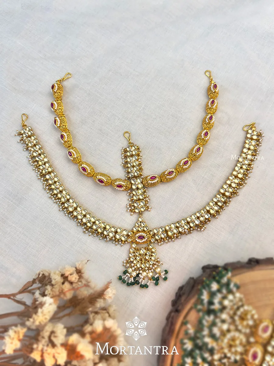 Pink Color Gold Plated Jadau Kundan Bridal Necklace Set - MS1715YP