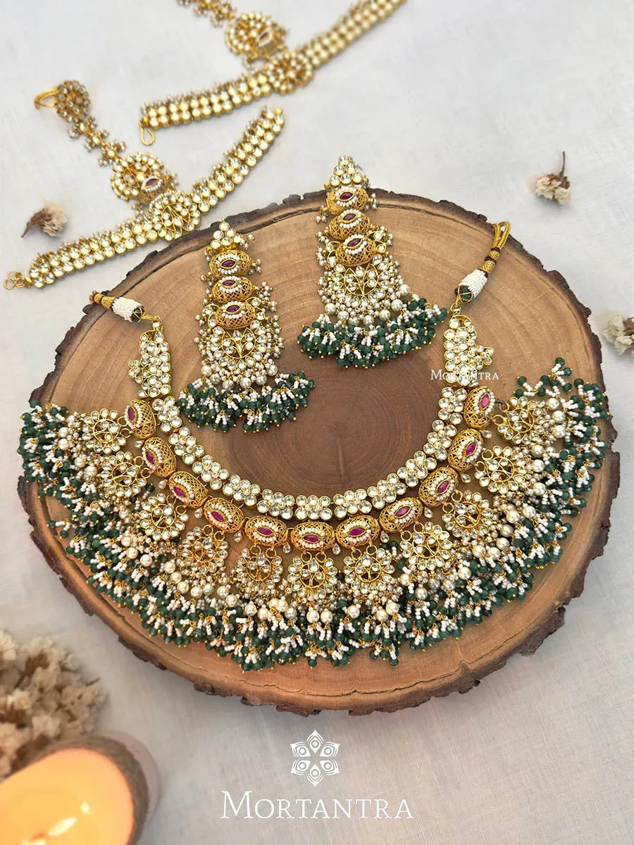 Pink Color Gold Plated Jadau Kundan Bridal Necklace Set - MS1715YP