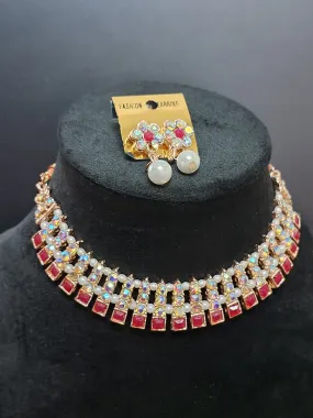 Pink Colour Kundan Necklace with Earring