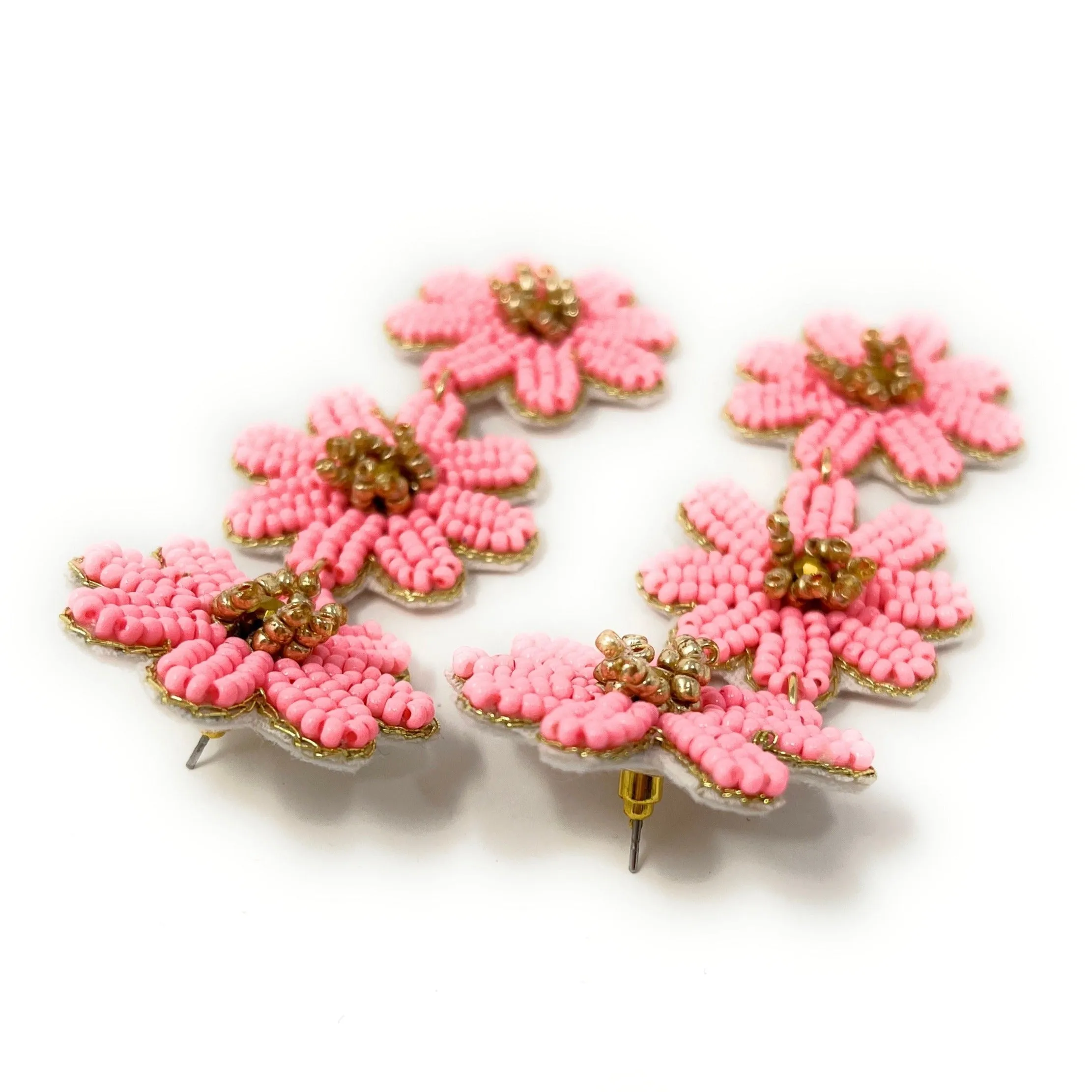 Pink Daisy Beaded Earrings