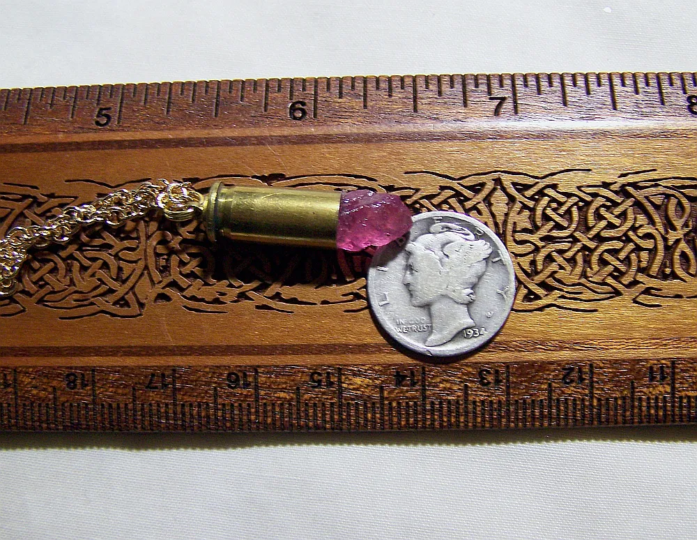 Pink Ruby Gemstone Natural Crystal Bullet Jewelry Pendant Necklace