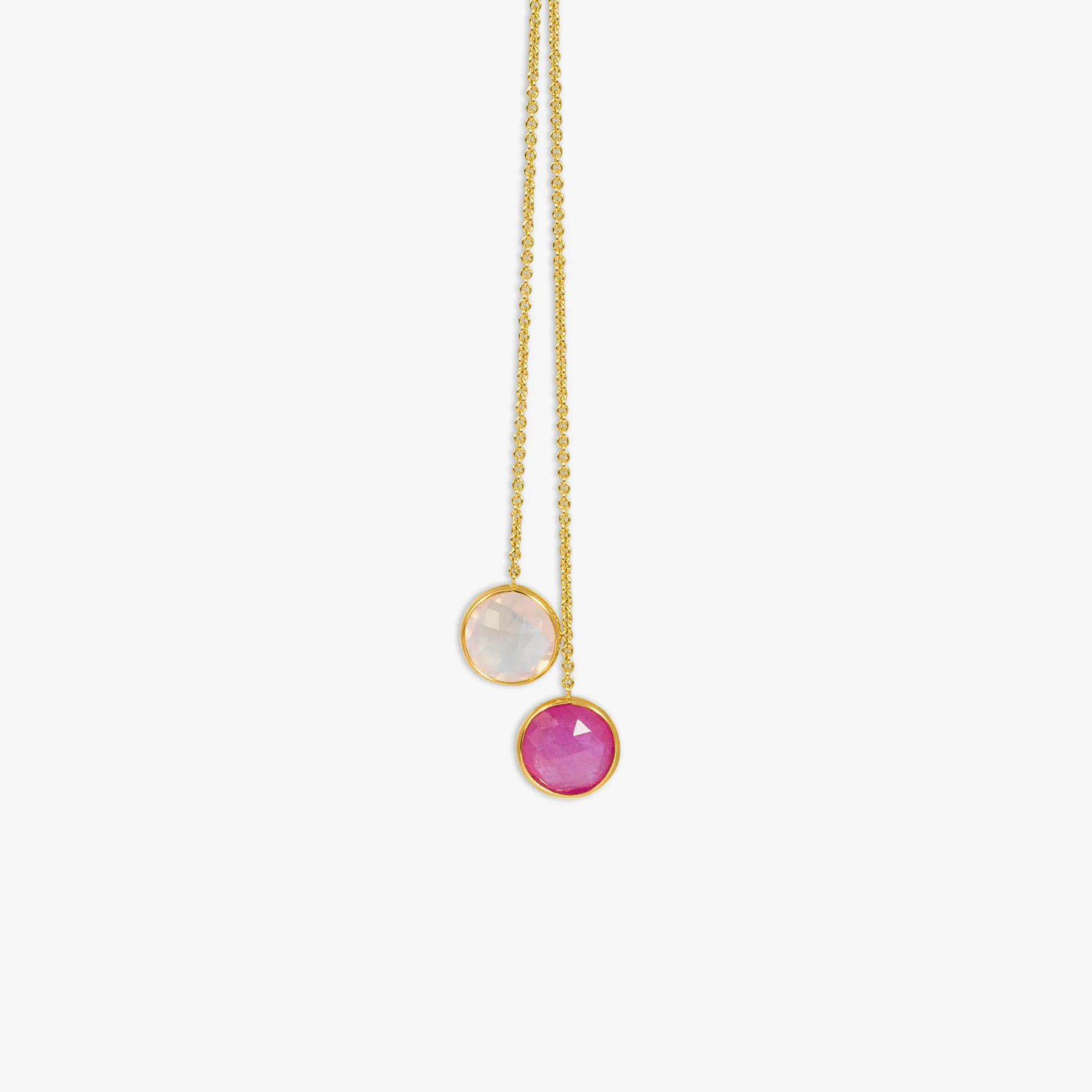 Pink Sapphire & Synthetic Quartz Sliding Necklace- 9K Yellow Gold