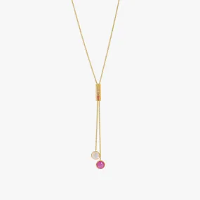 Pink Sapphire & Synthetic Quartz Sliding Necklace- 9K Yellow Gold