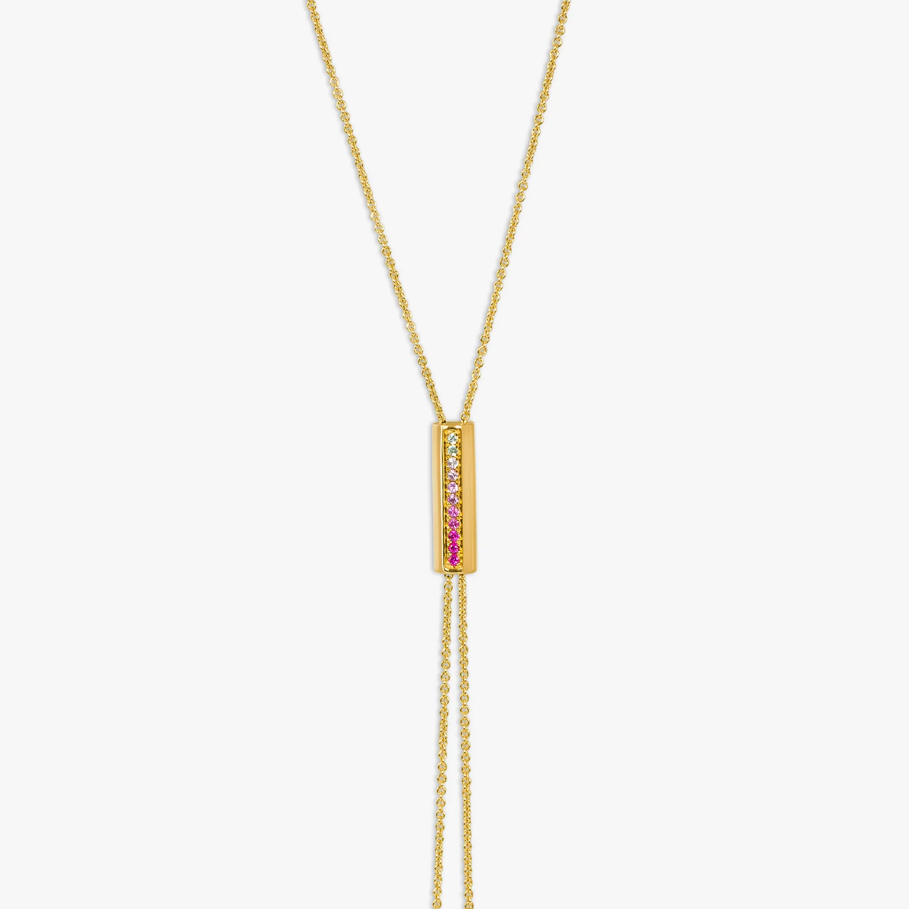 Pink Sapphire & Synthetic Quartz Sliding Necklace- 9K Yellow Gold