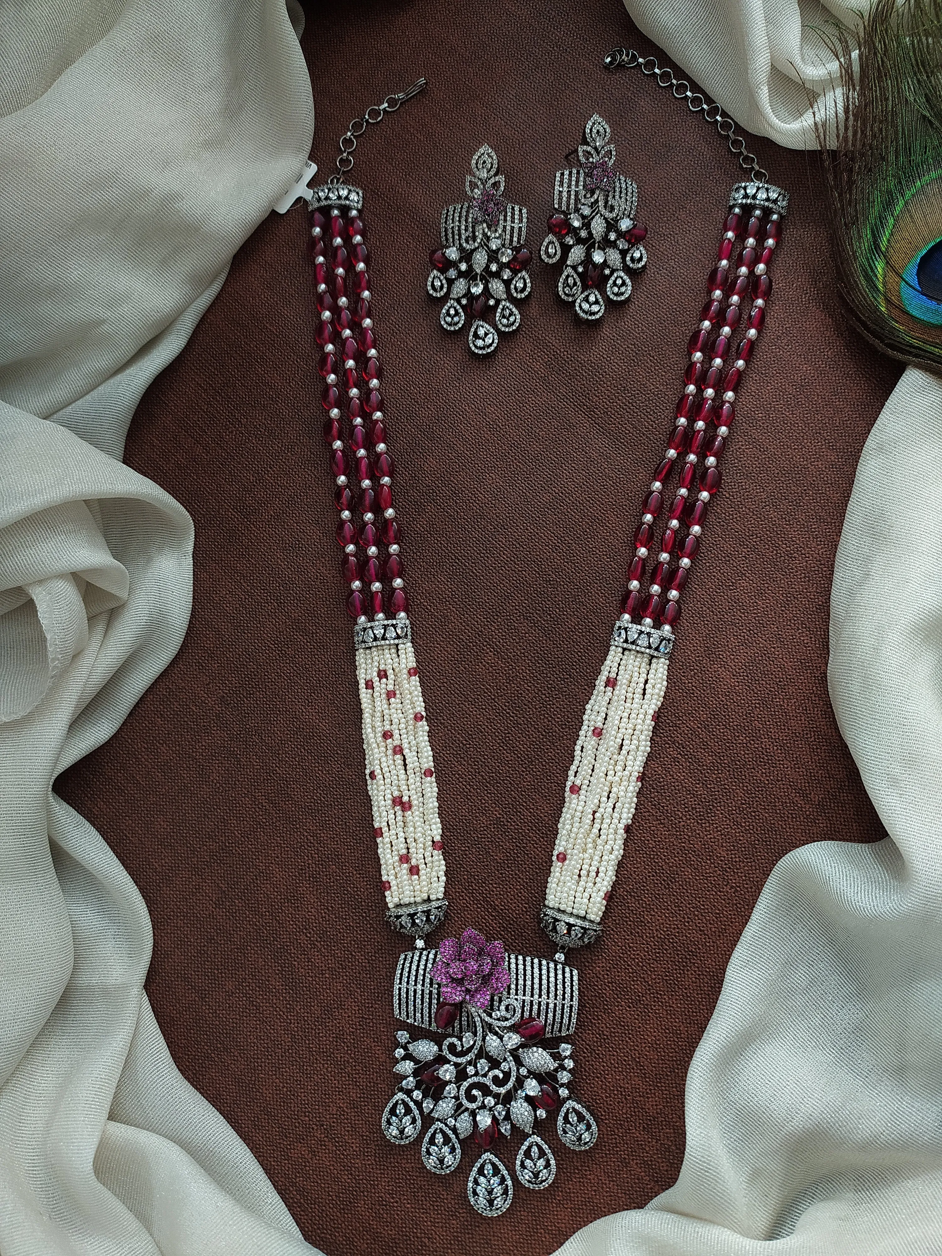 Pleasant Floral Design Zircon Stones Victorian Mala Set